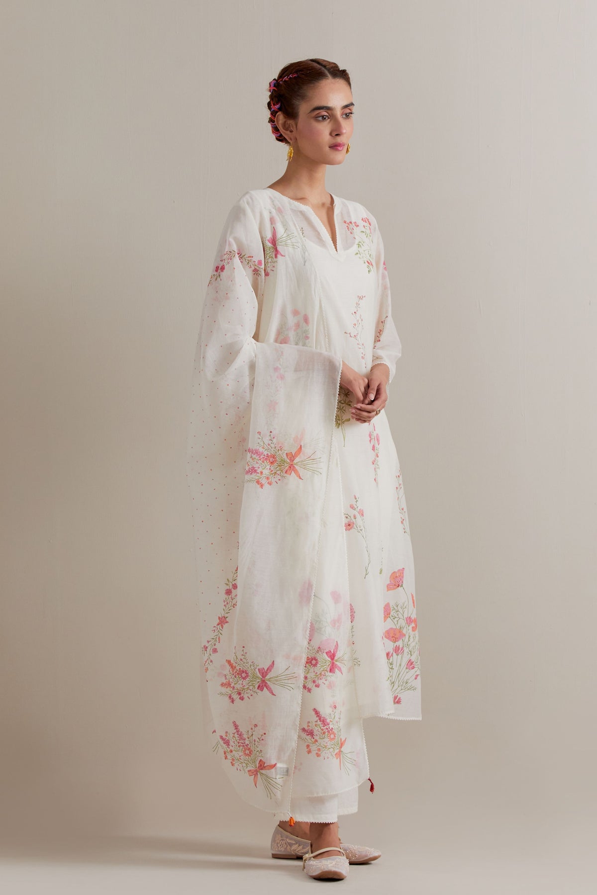 Pink Green Floral Kurta