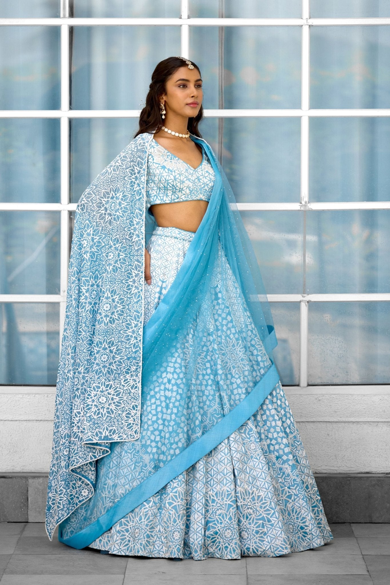 Blue Blossom Lehenga Set - Shasha Gaba - Elahe