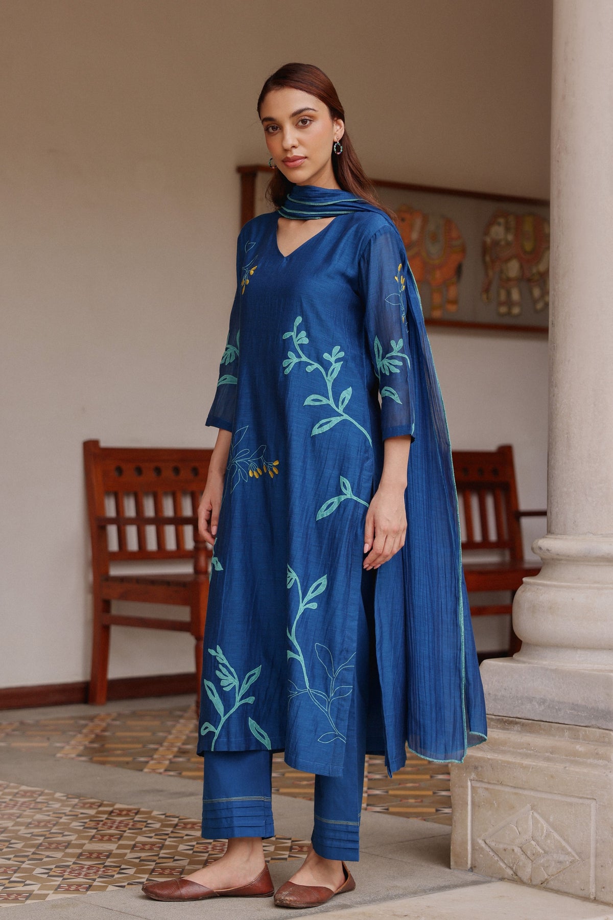 Indigo Bloom Applique Kurta Set