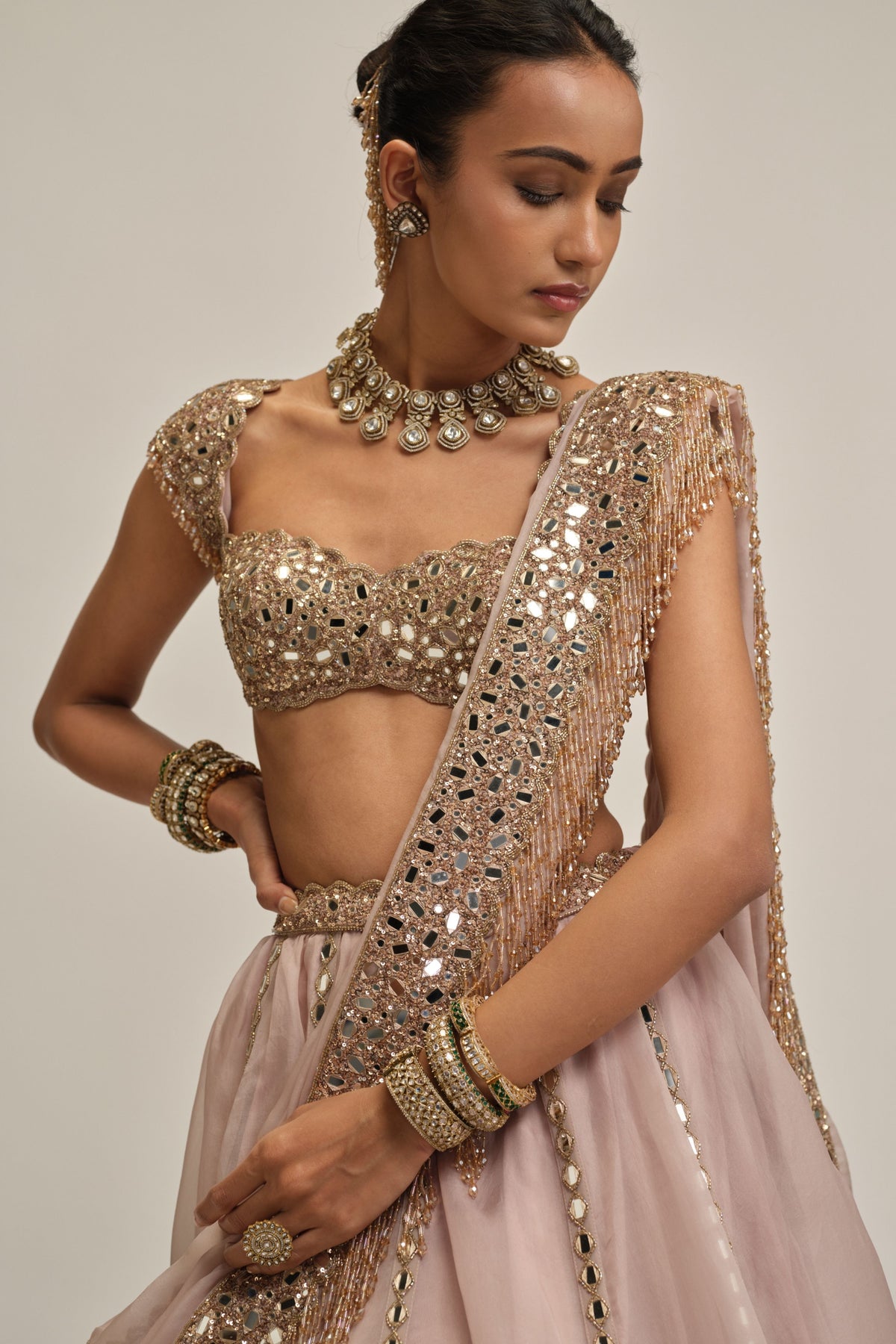 Ash Embroidered Lehenga Set