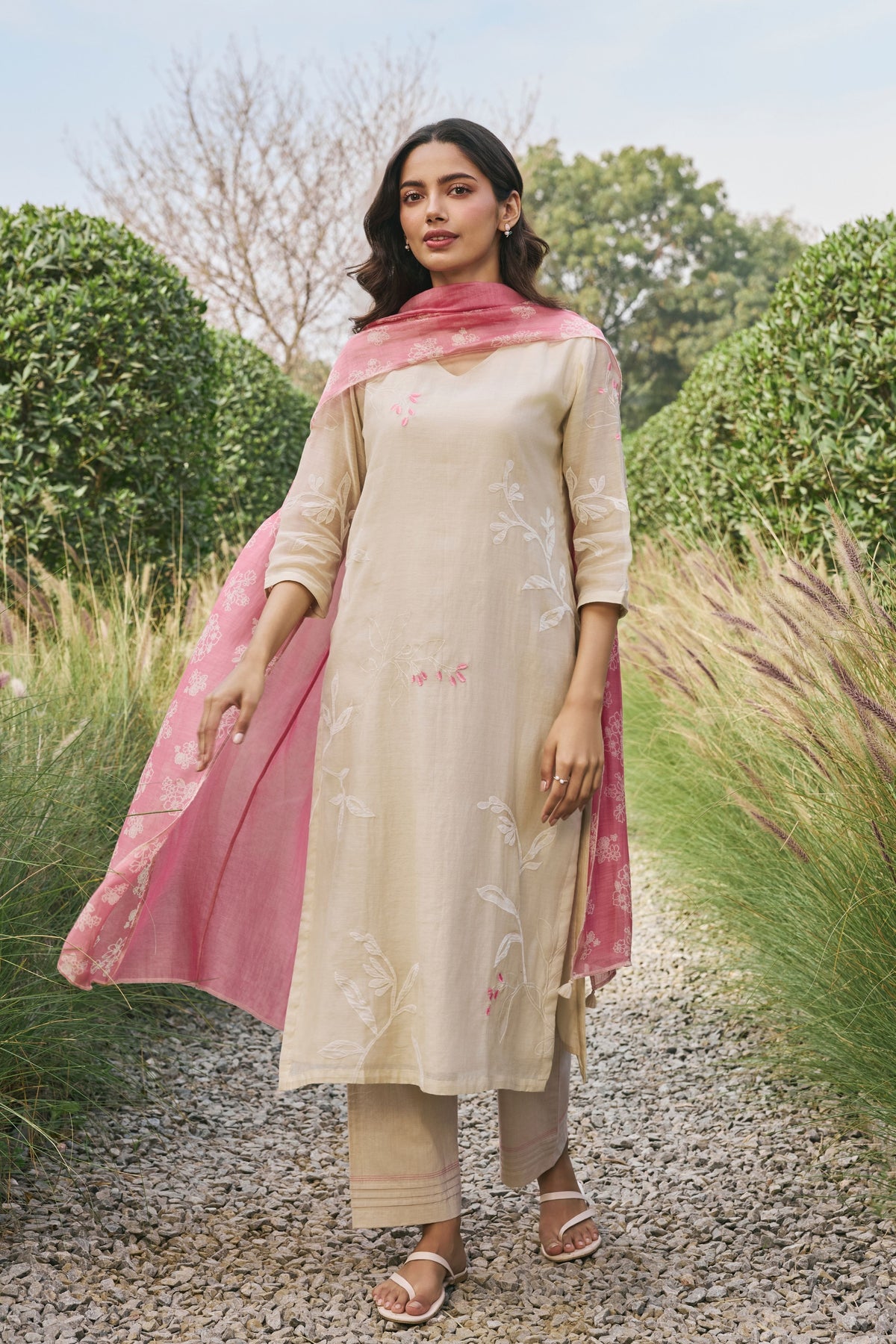 Ecru Floral Kurta Set