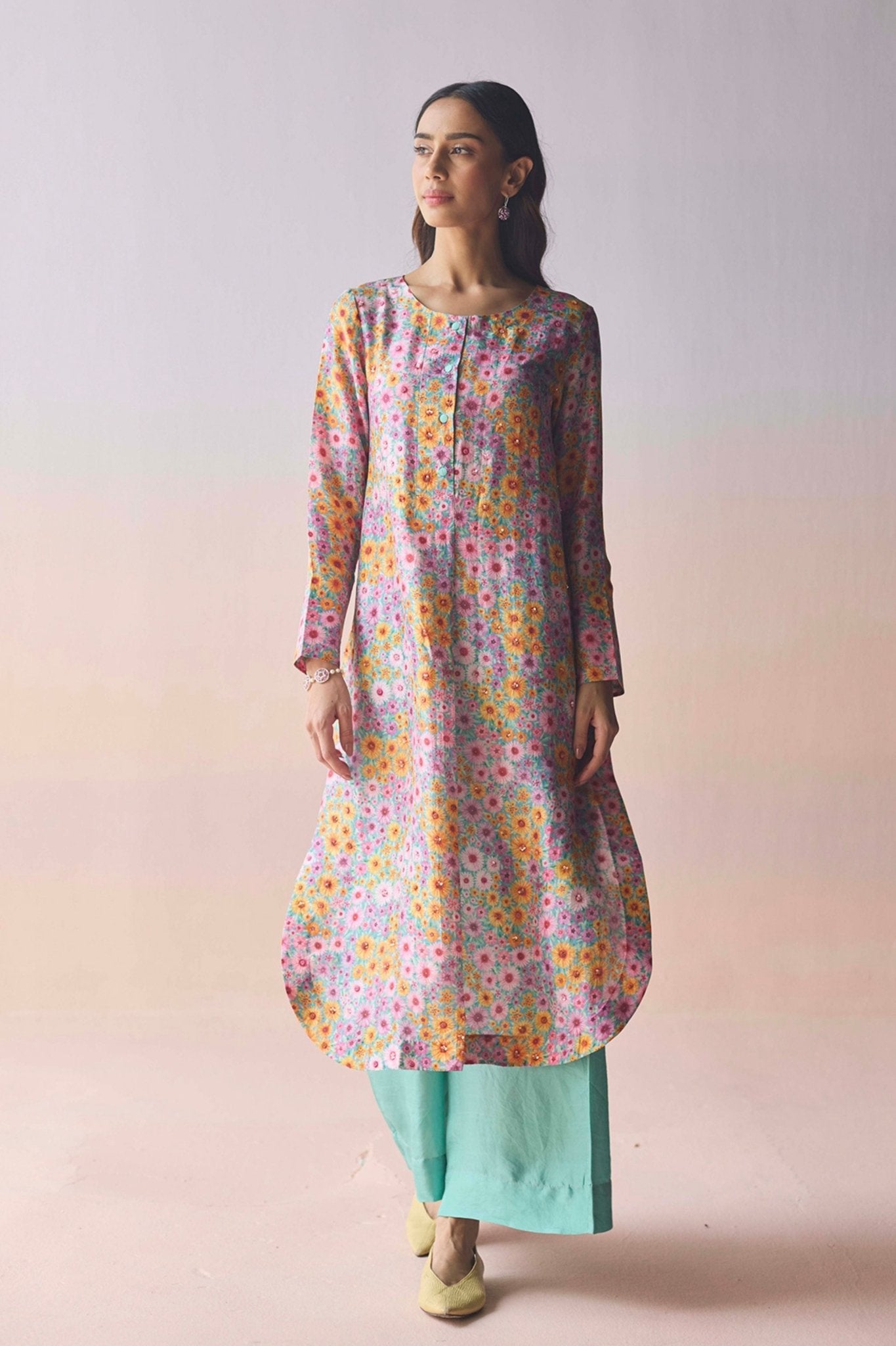 Wildflower Dawn Blue Kurta and Pants - Surmaye - Elahe