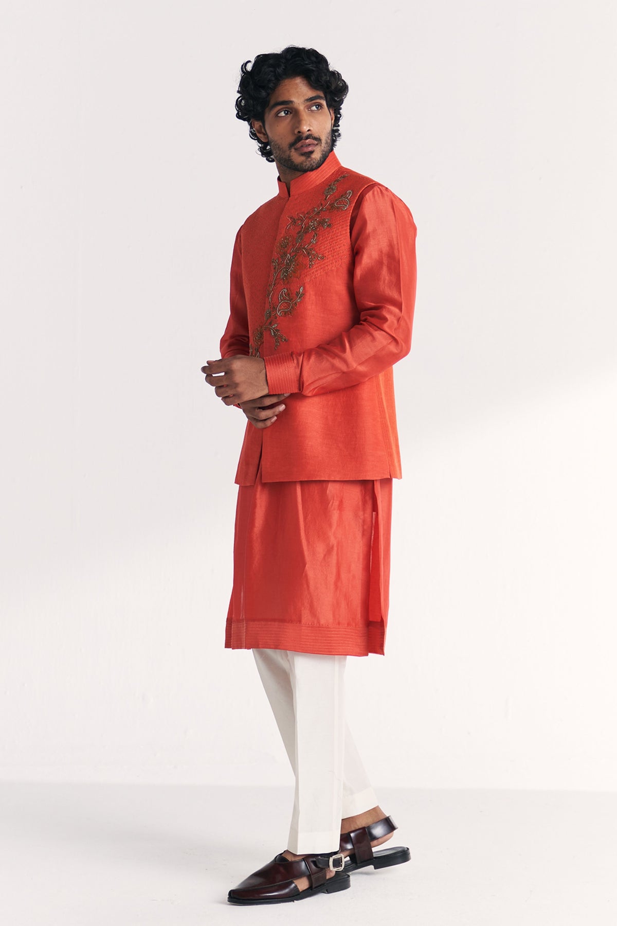 Rawal Tangerine Nehru Jacket Set