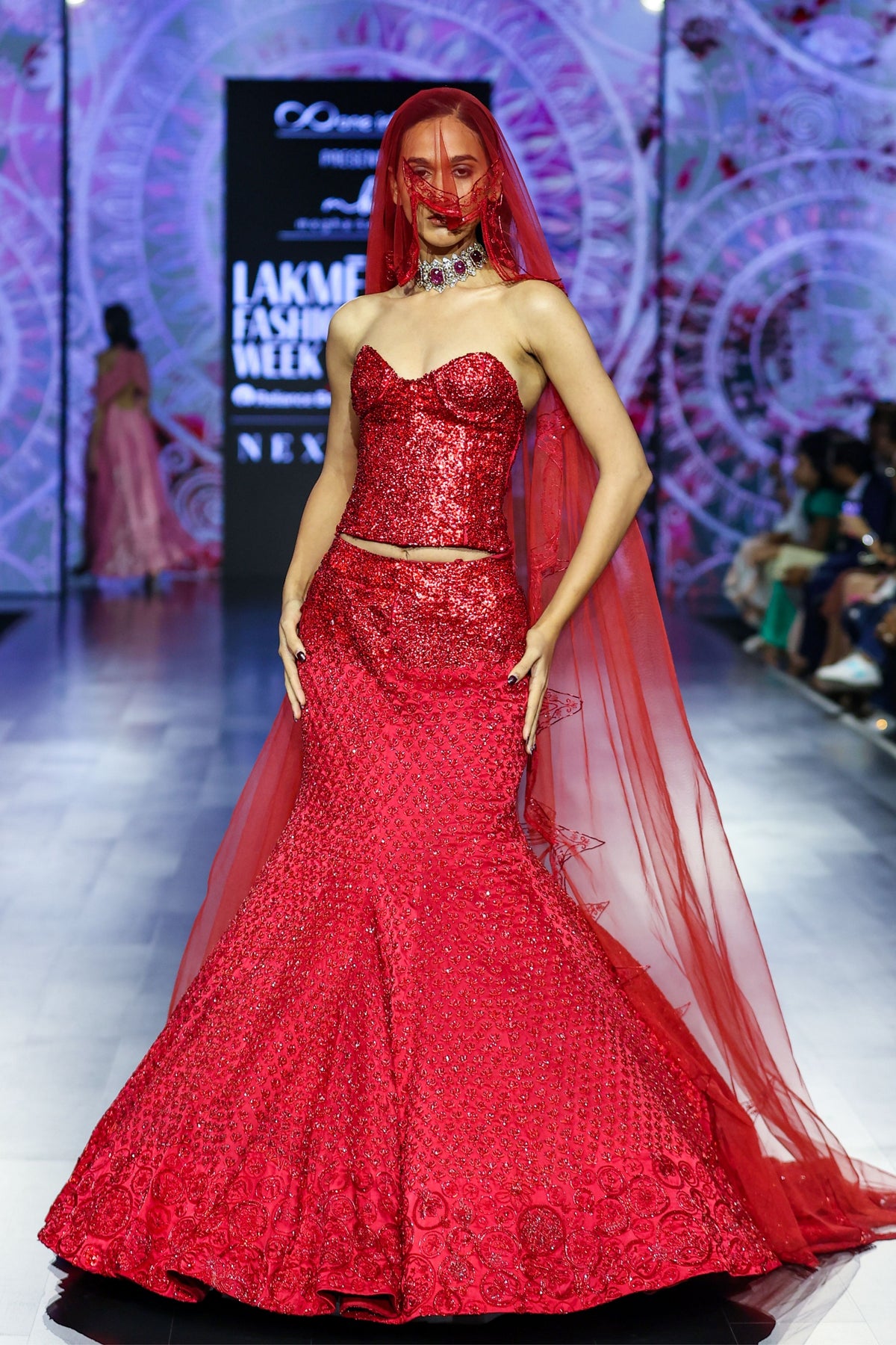 Surkh Nilofer Lehenga and Corset Set