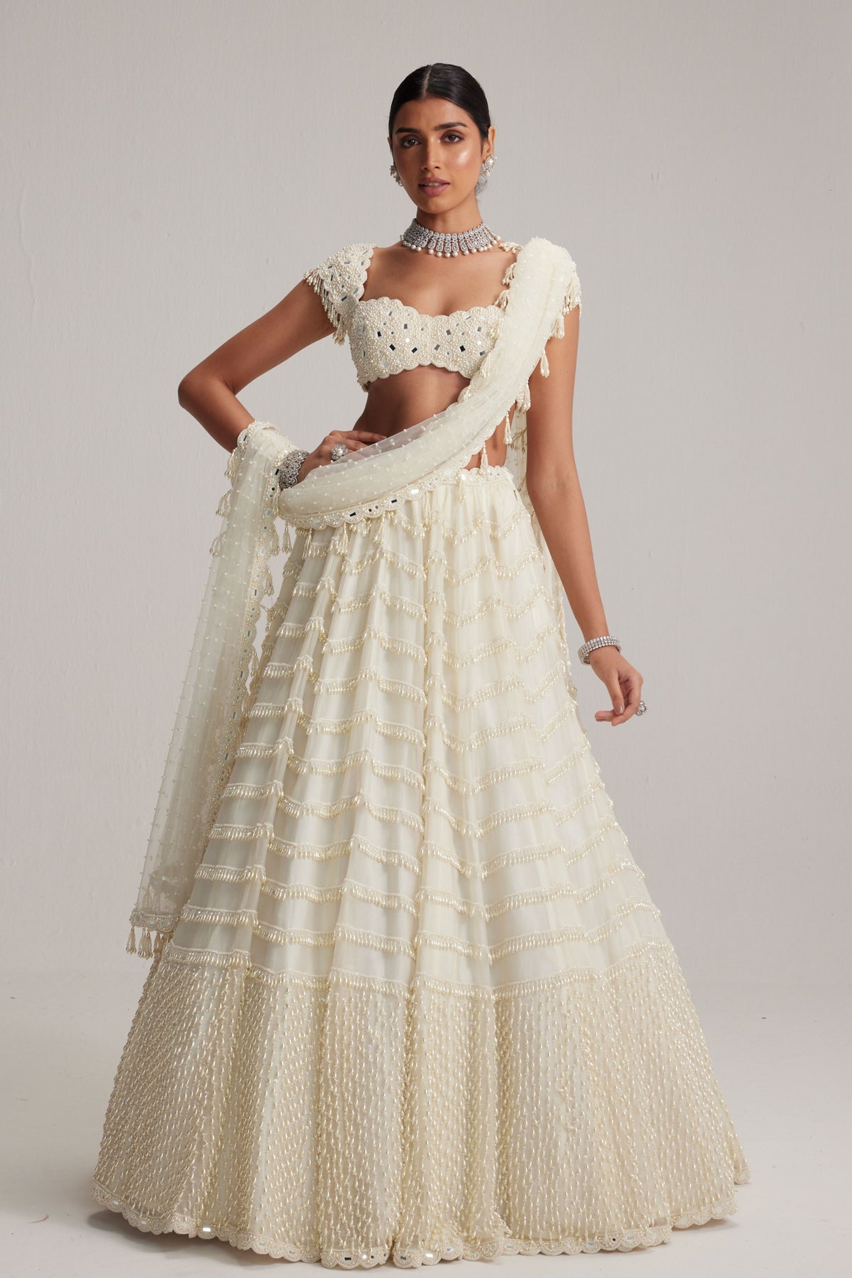 Mirror and Pearl Drop Lehenga Set