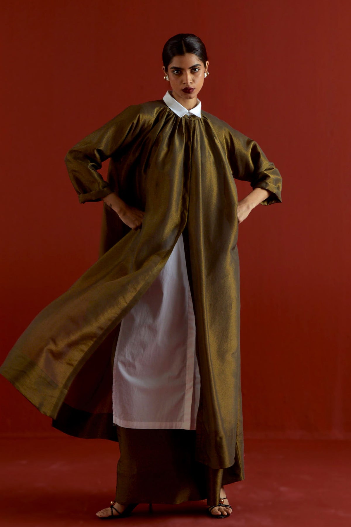 Gather Neck Shirt Set