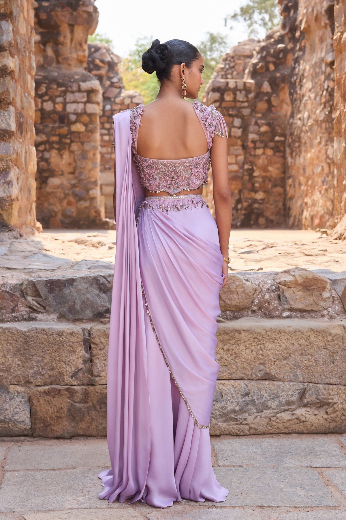 Lilac Draped Saree Set