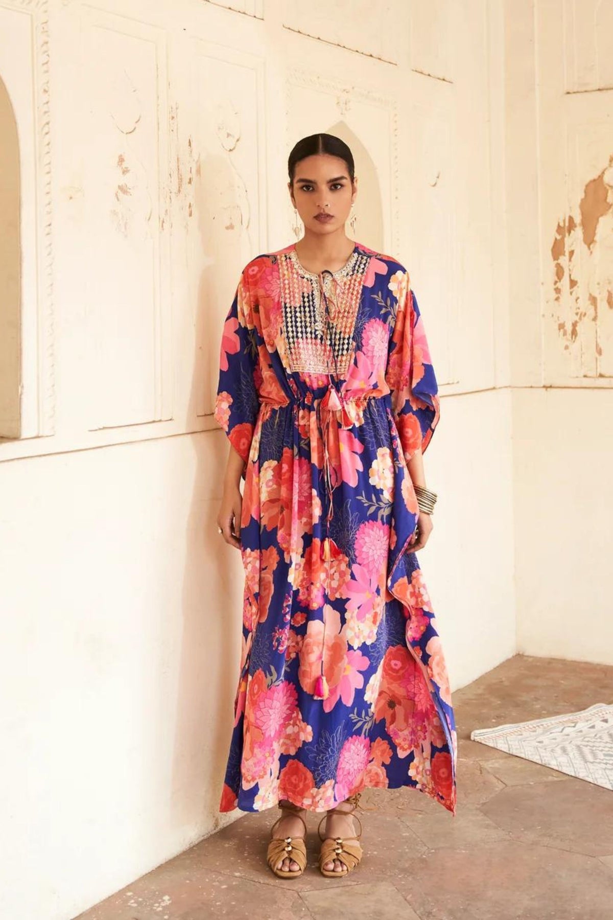 Blue Moroccan Zari Yoke Kaftan