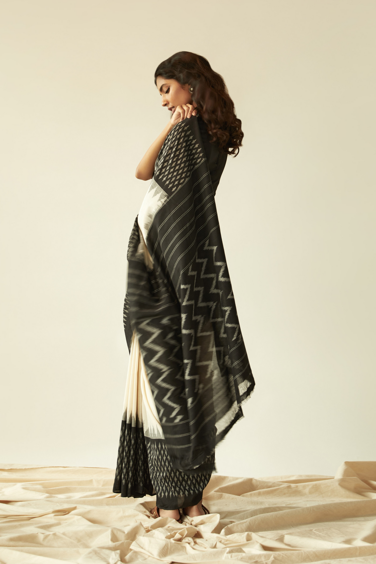 White Ikat saree