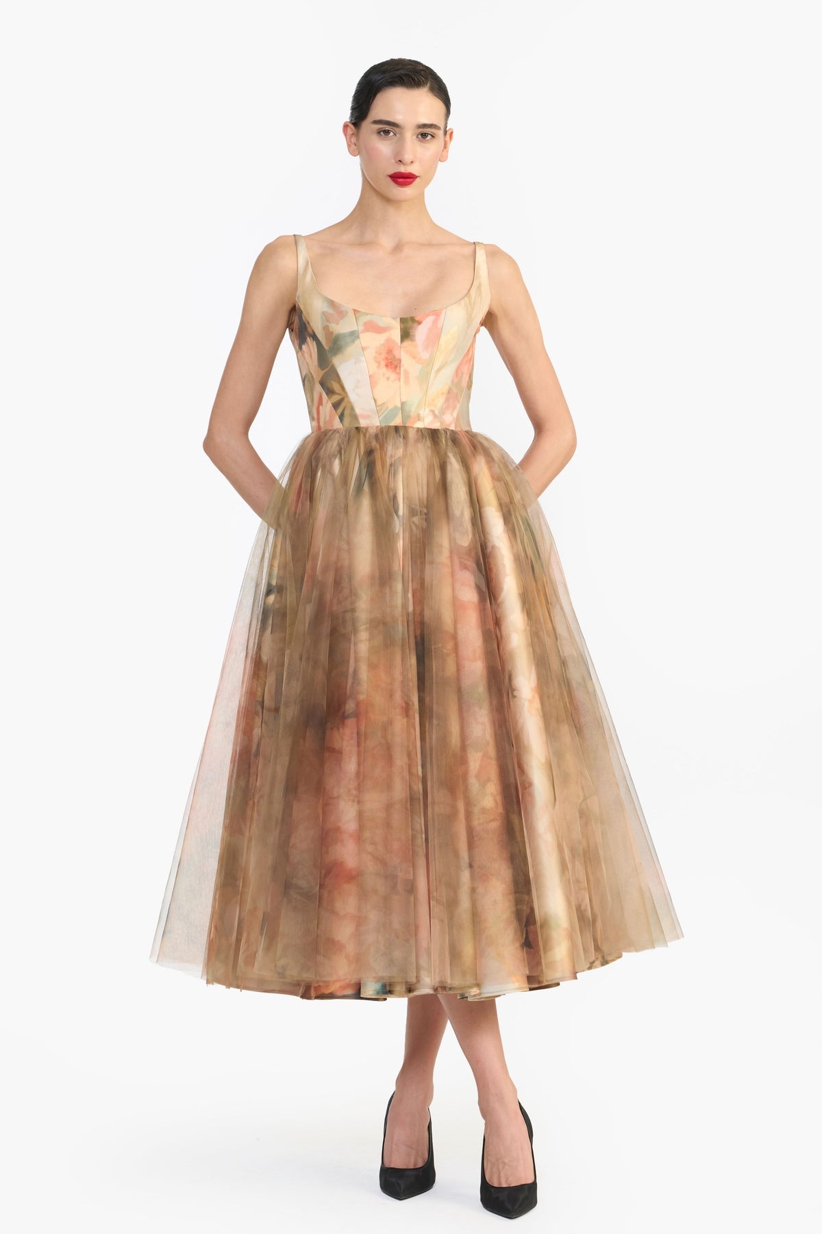 Tulle Panelled Corseted Midi