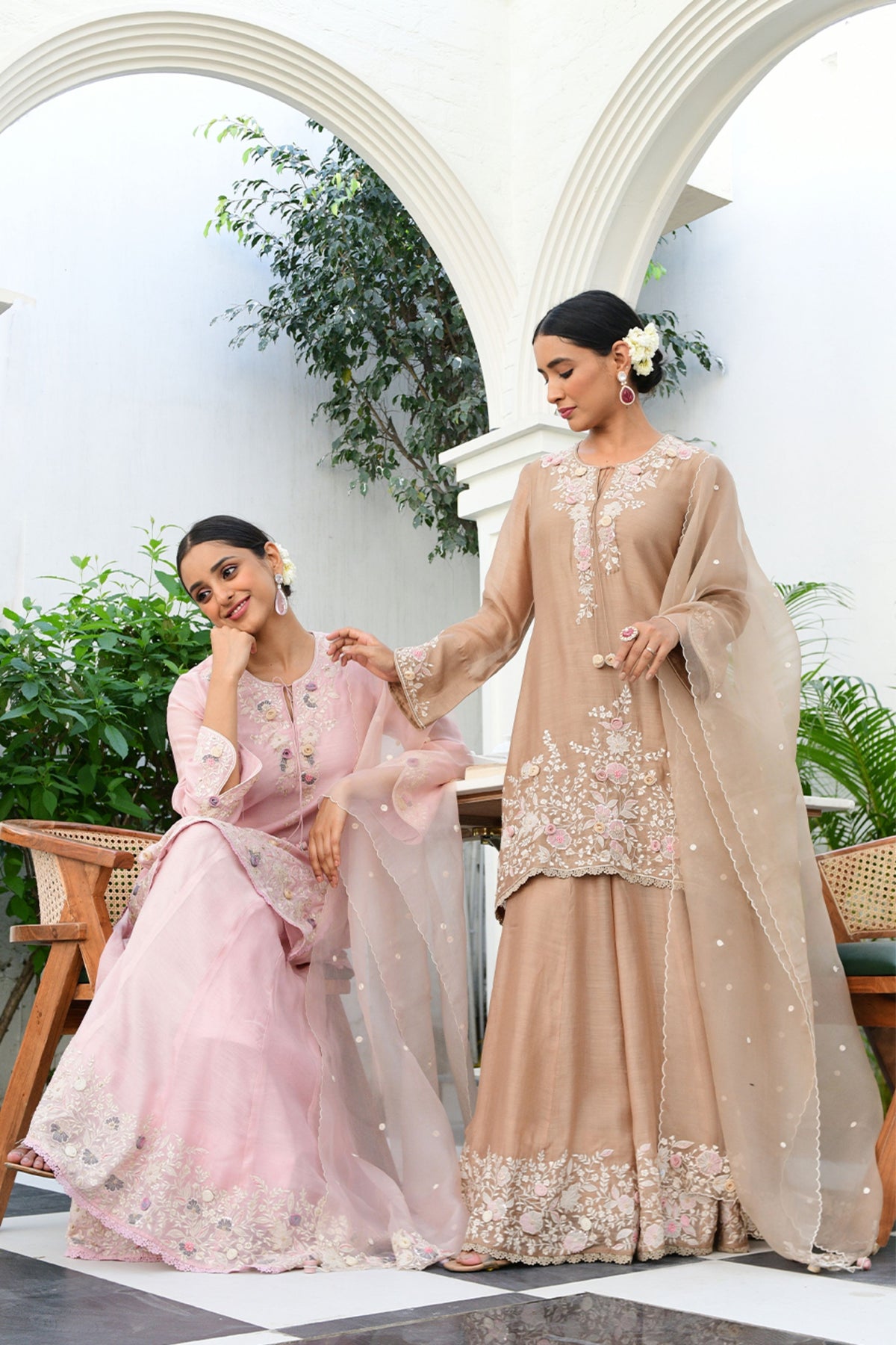 Pink Heavy Ivory Sharara Set