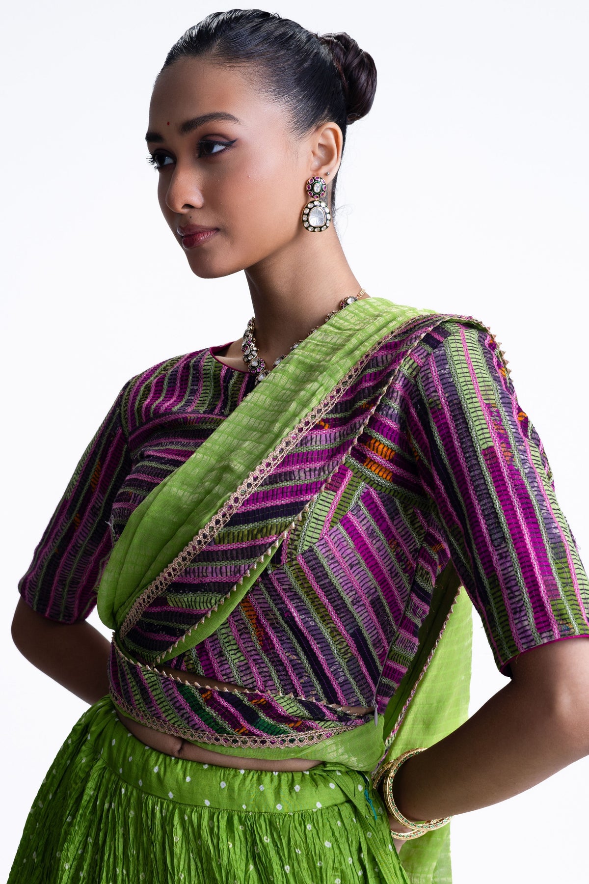 Green Bandhani Crush Lehenga