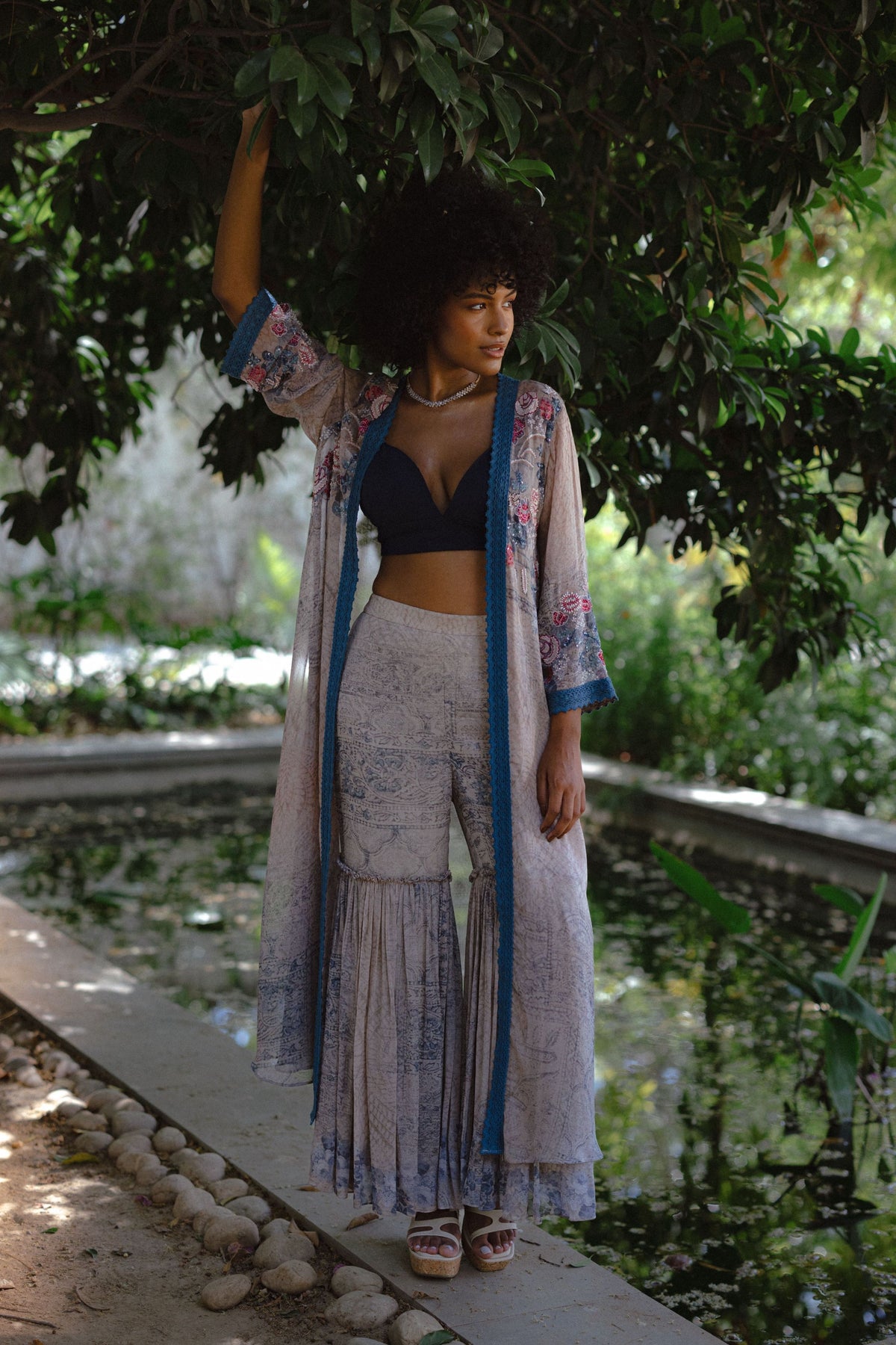 Ira Blue Printed Cape Set