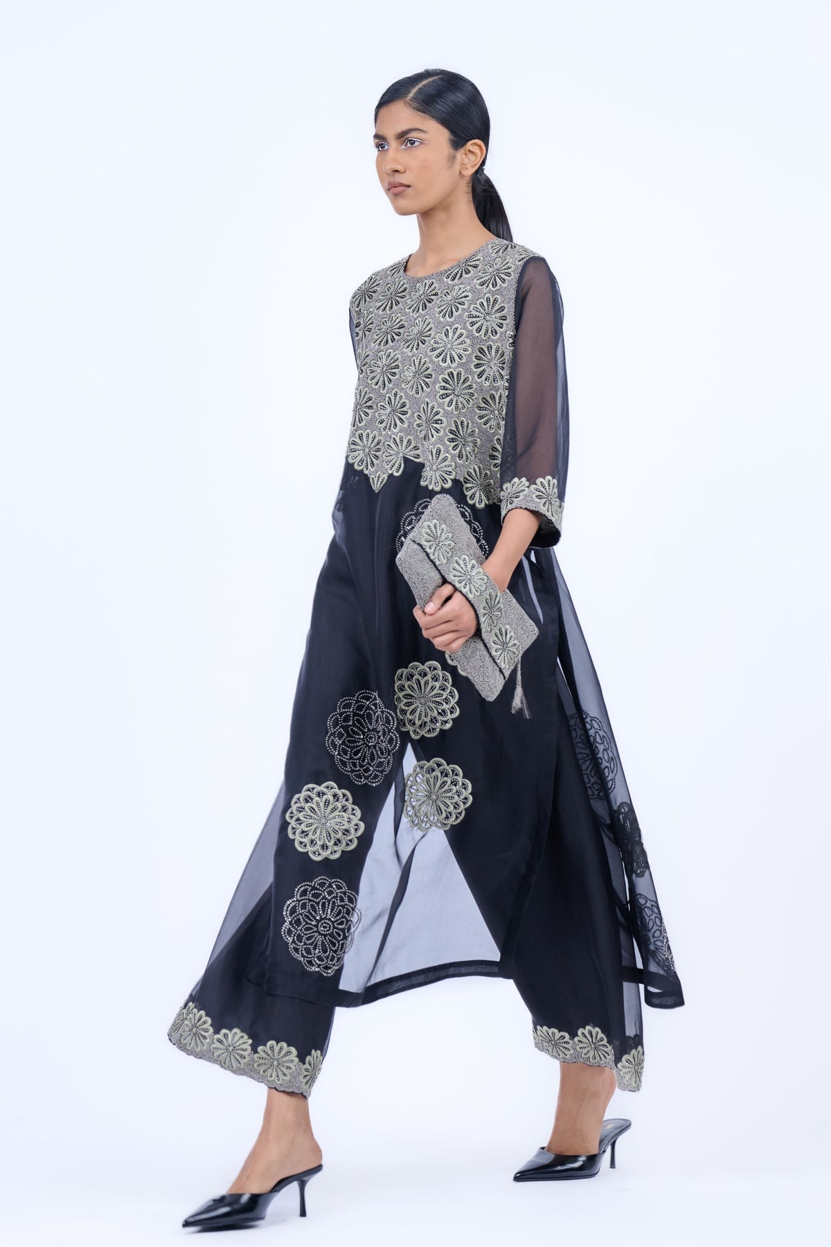 Silk Organza Threadwork Kurta