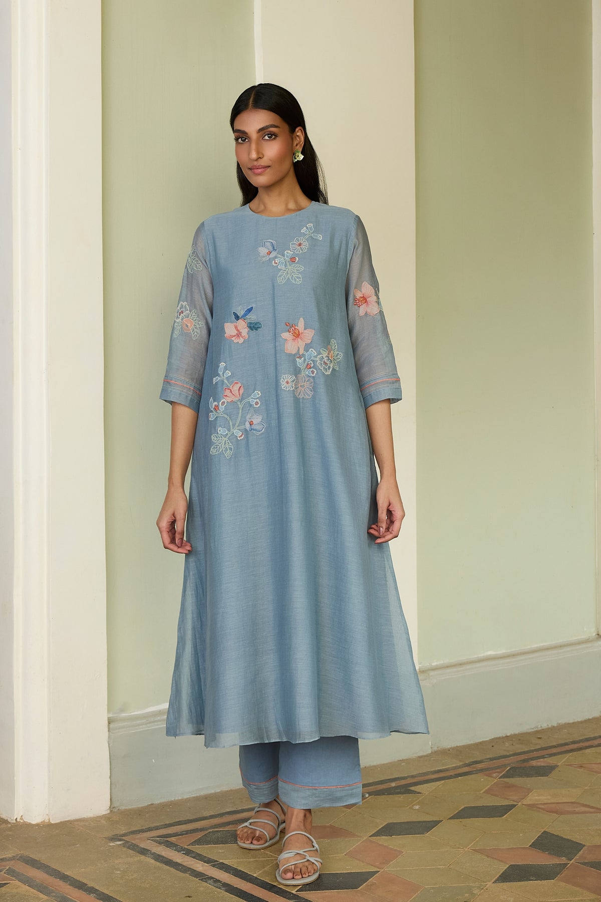 Mist Blue Applique Kurta Set