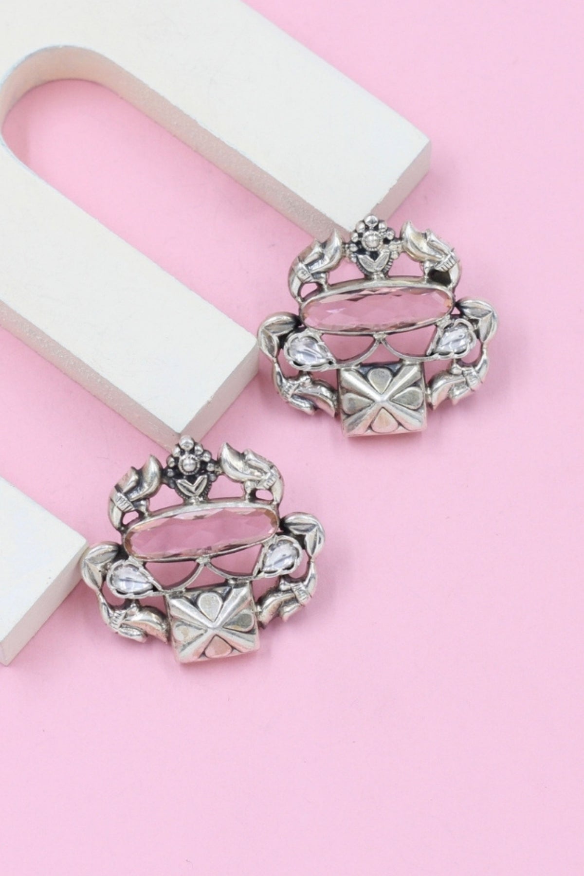 Artisan Silver Earrings in Pink