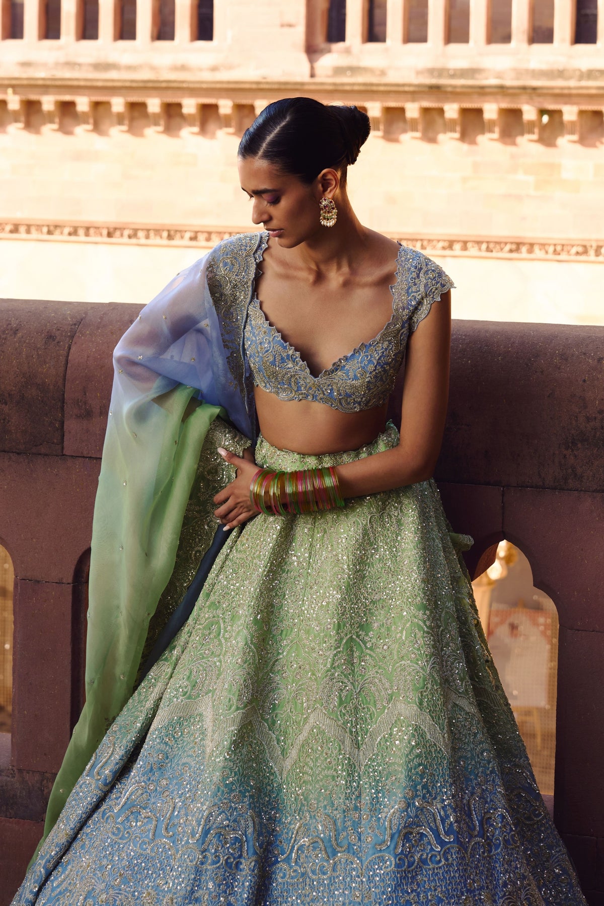 Ombre Crystal Lehenga Set