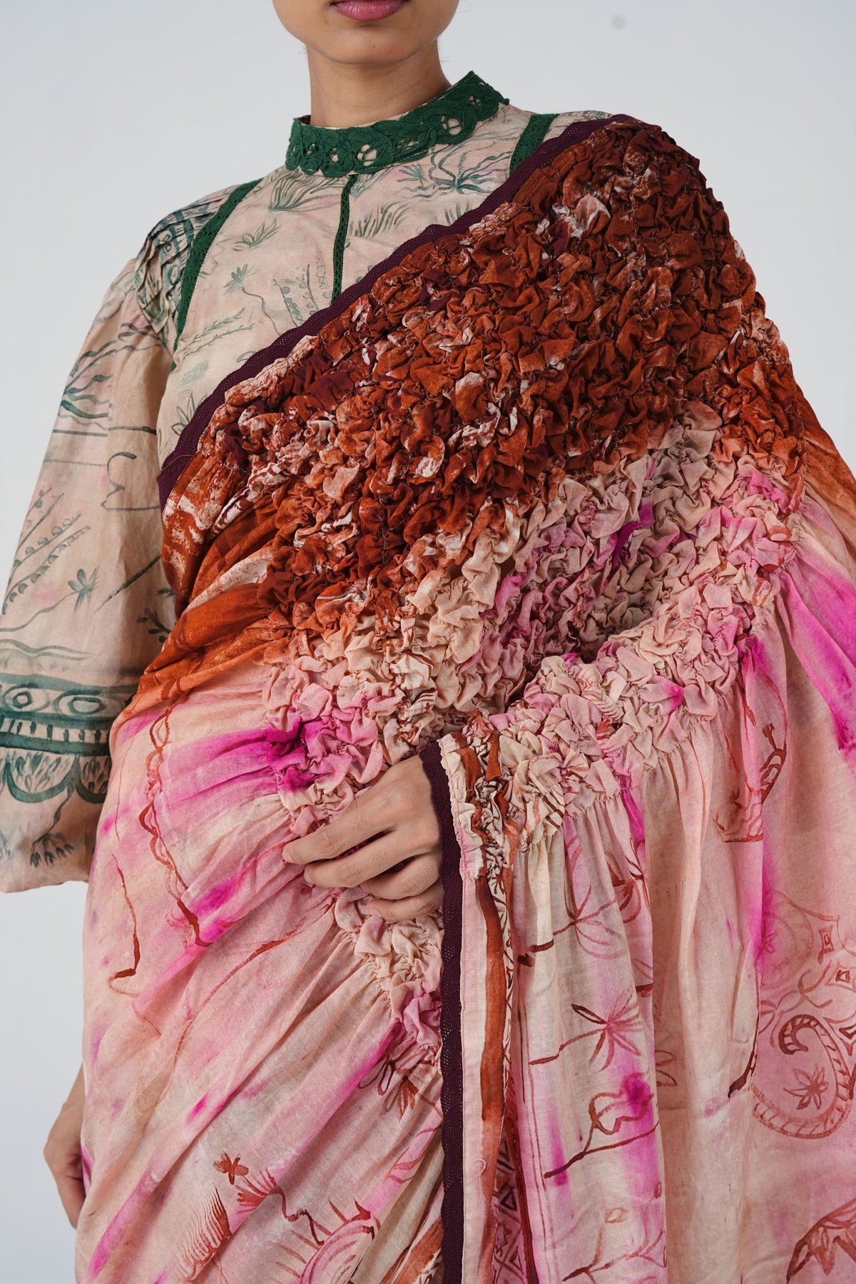 Smocked Pink Saree