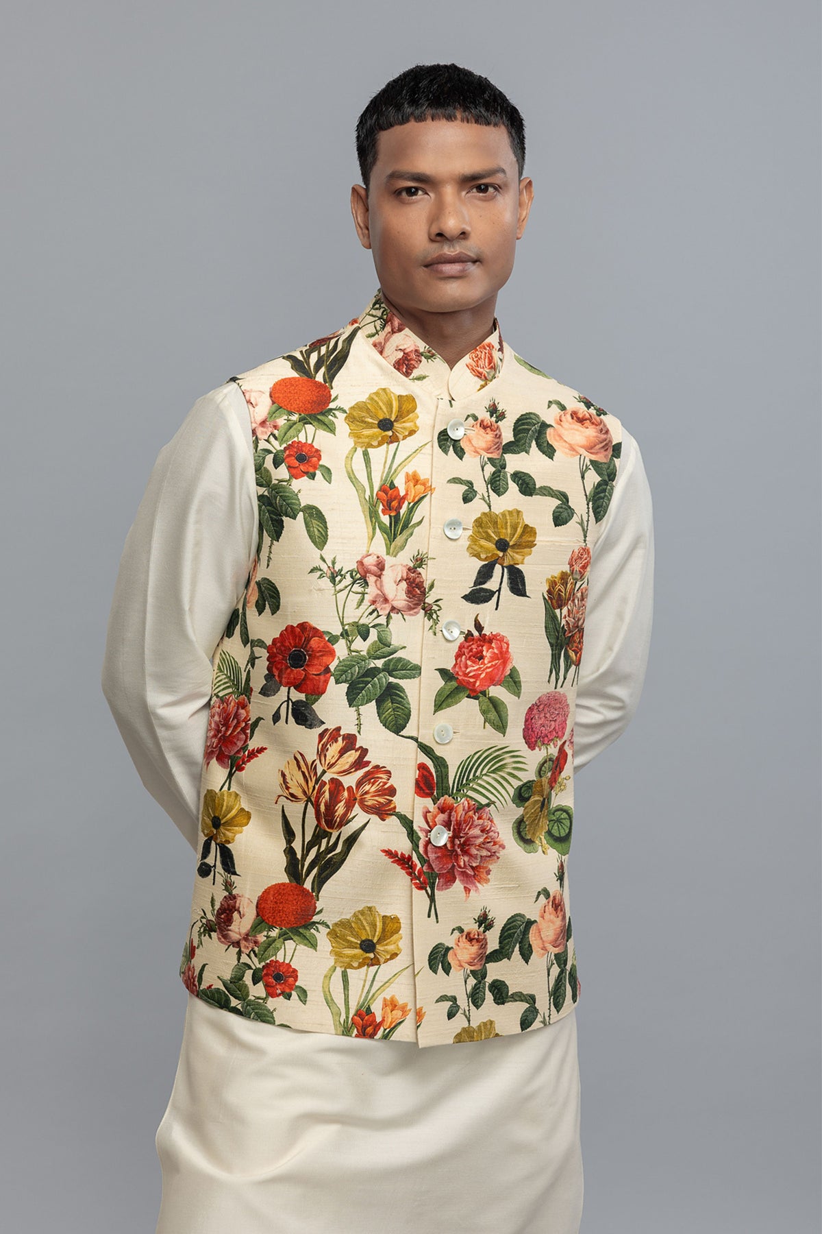 Ivory Floral Printed Bundi