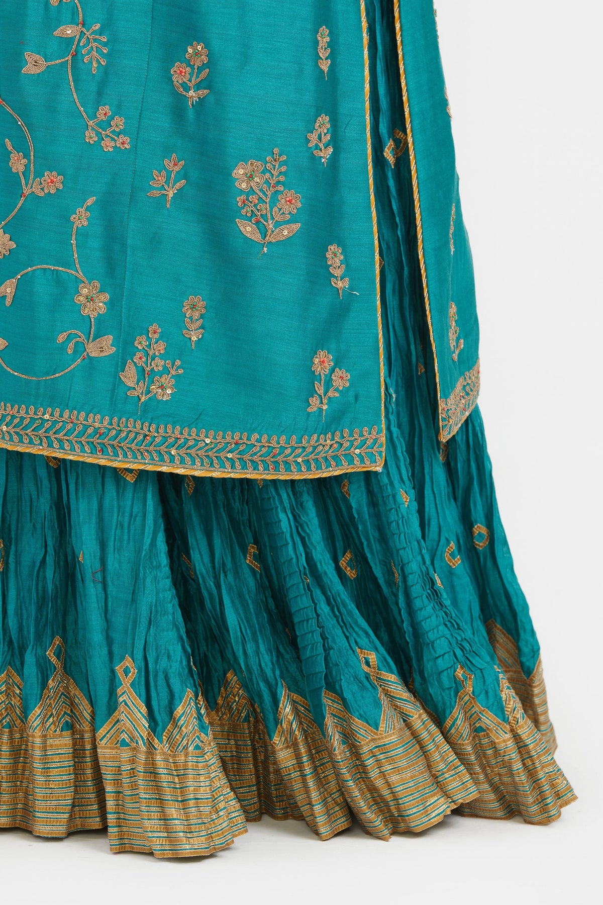 Teal Silk Chanderi Lehenga Set