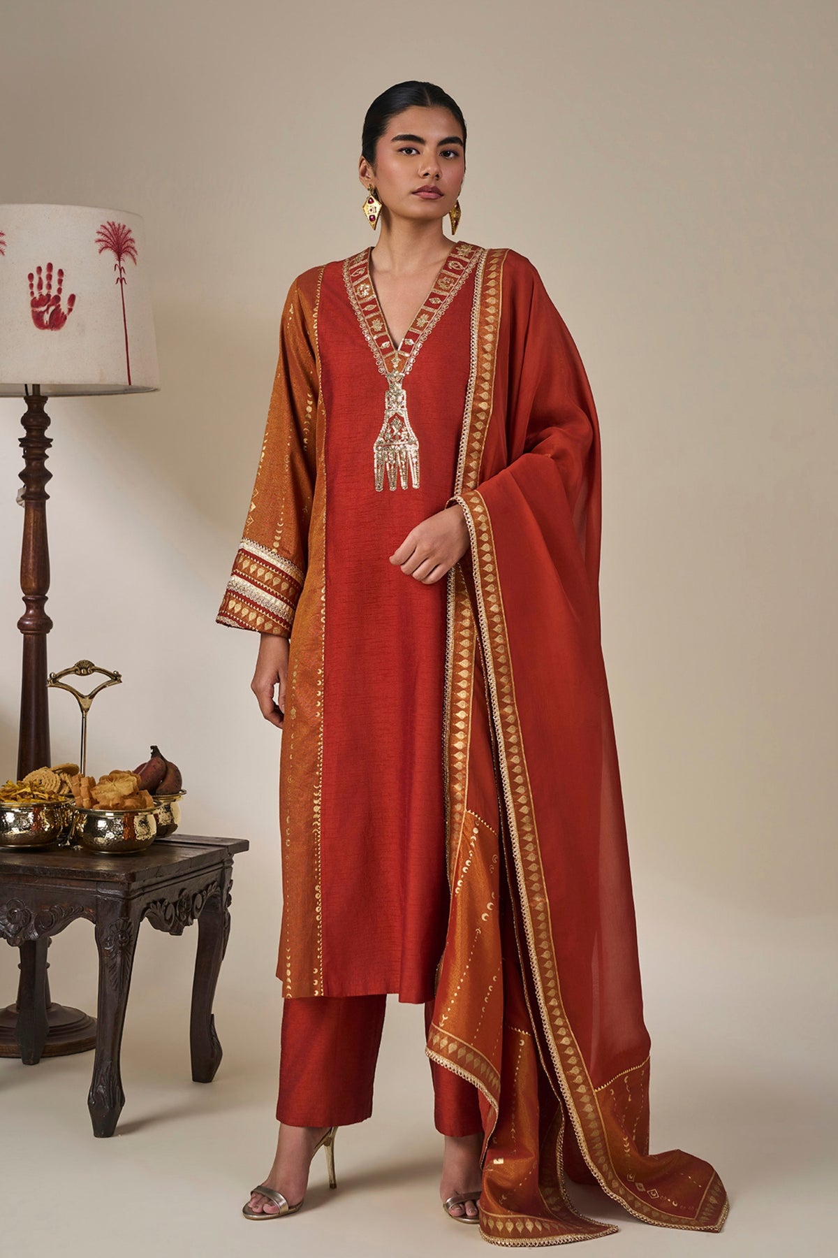 Rust Celestial Moonfall Kurta Set