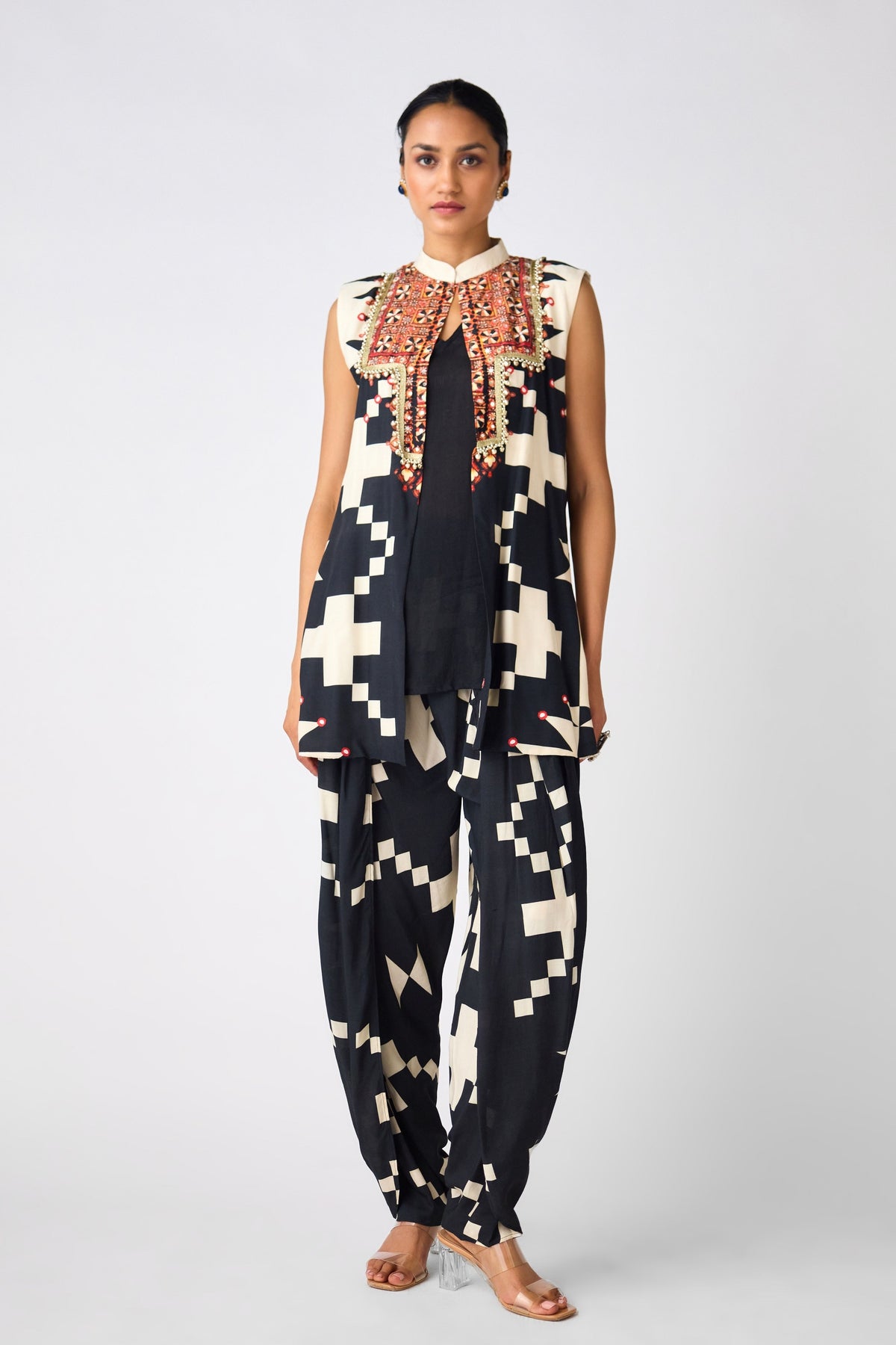 Black Abstract Print Tunic Set