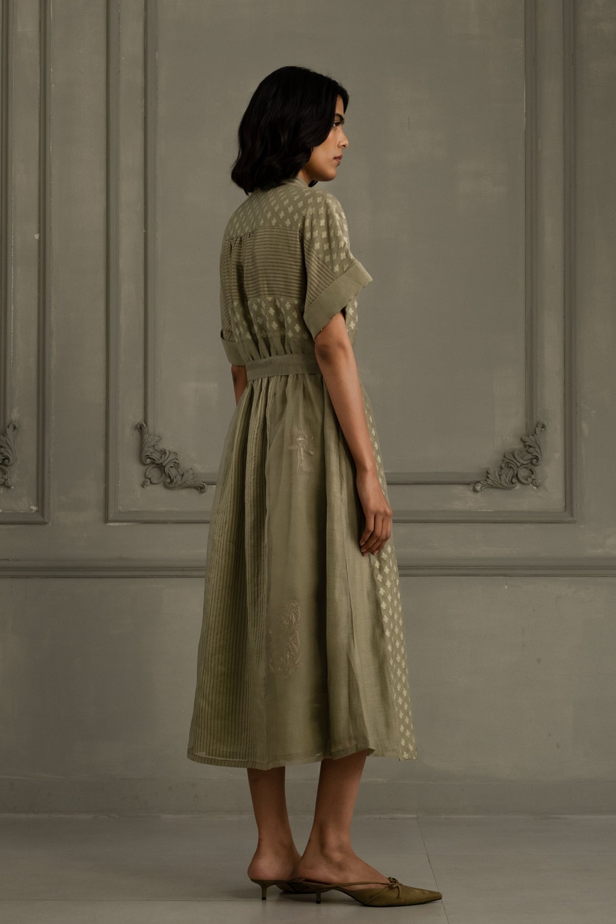 Sage Lace Belted Dress