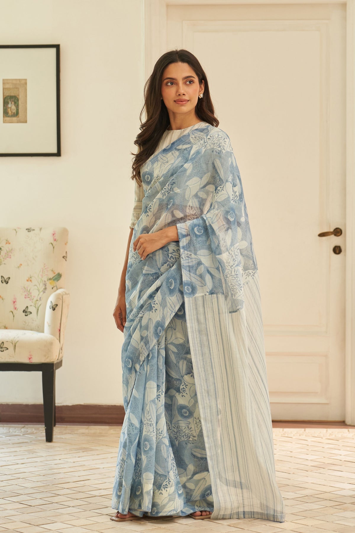 Powder Blue Floral Saree