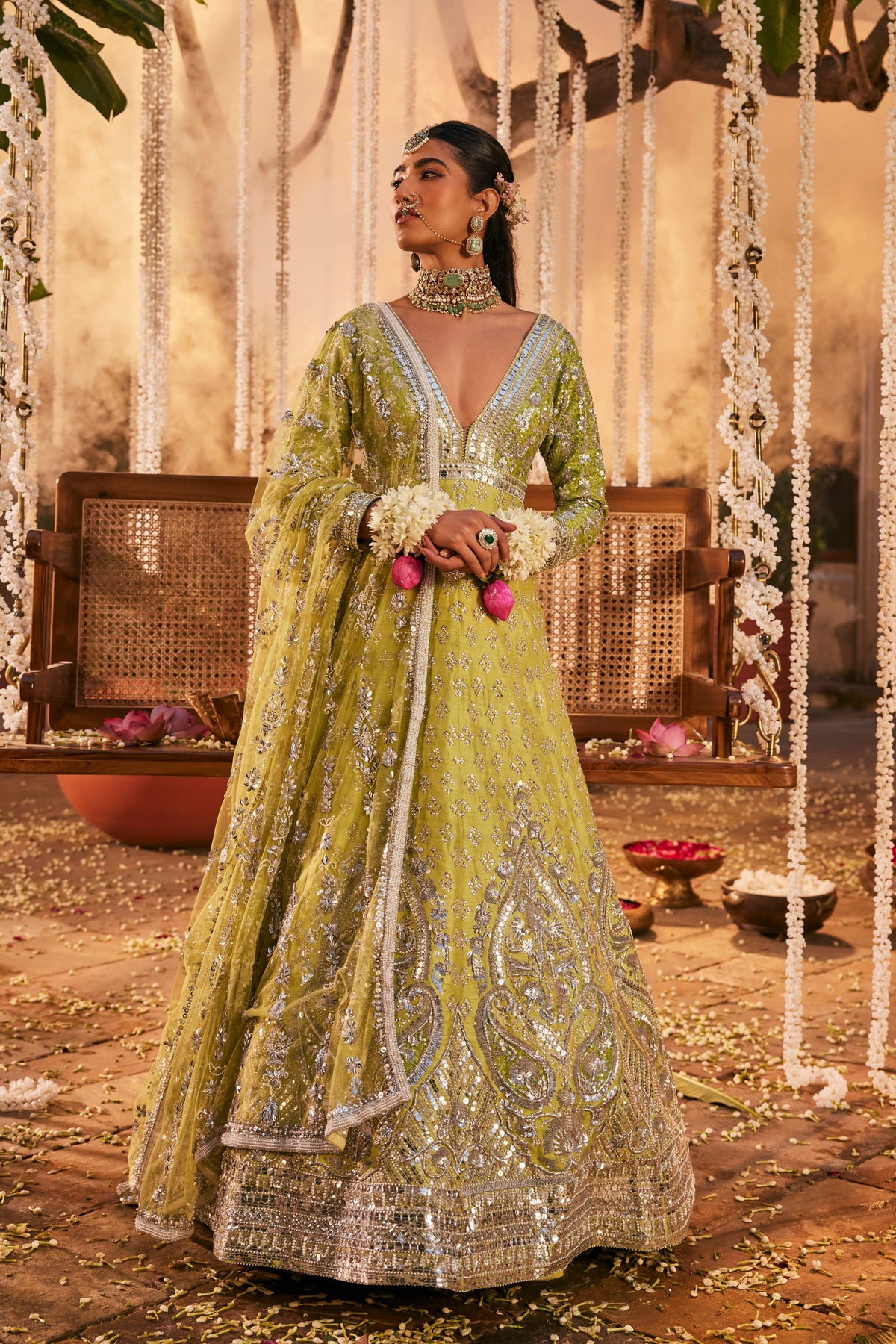 Green Mehr Anarkali Set