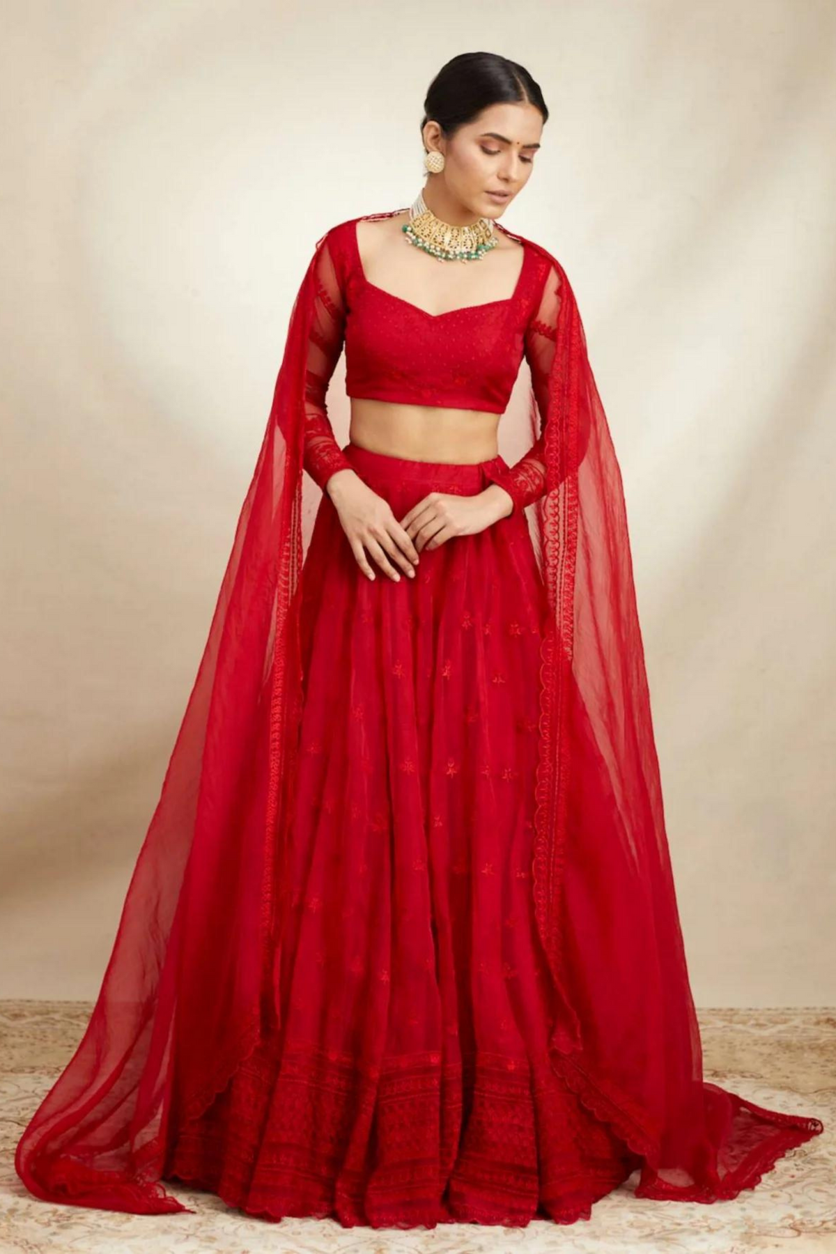 Red Organza Lehenga Set