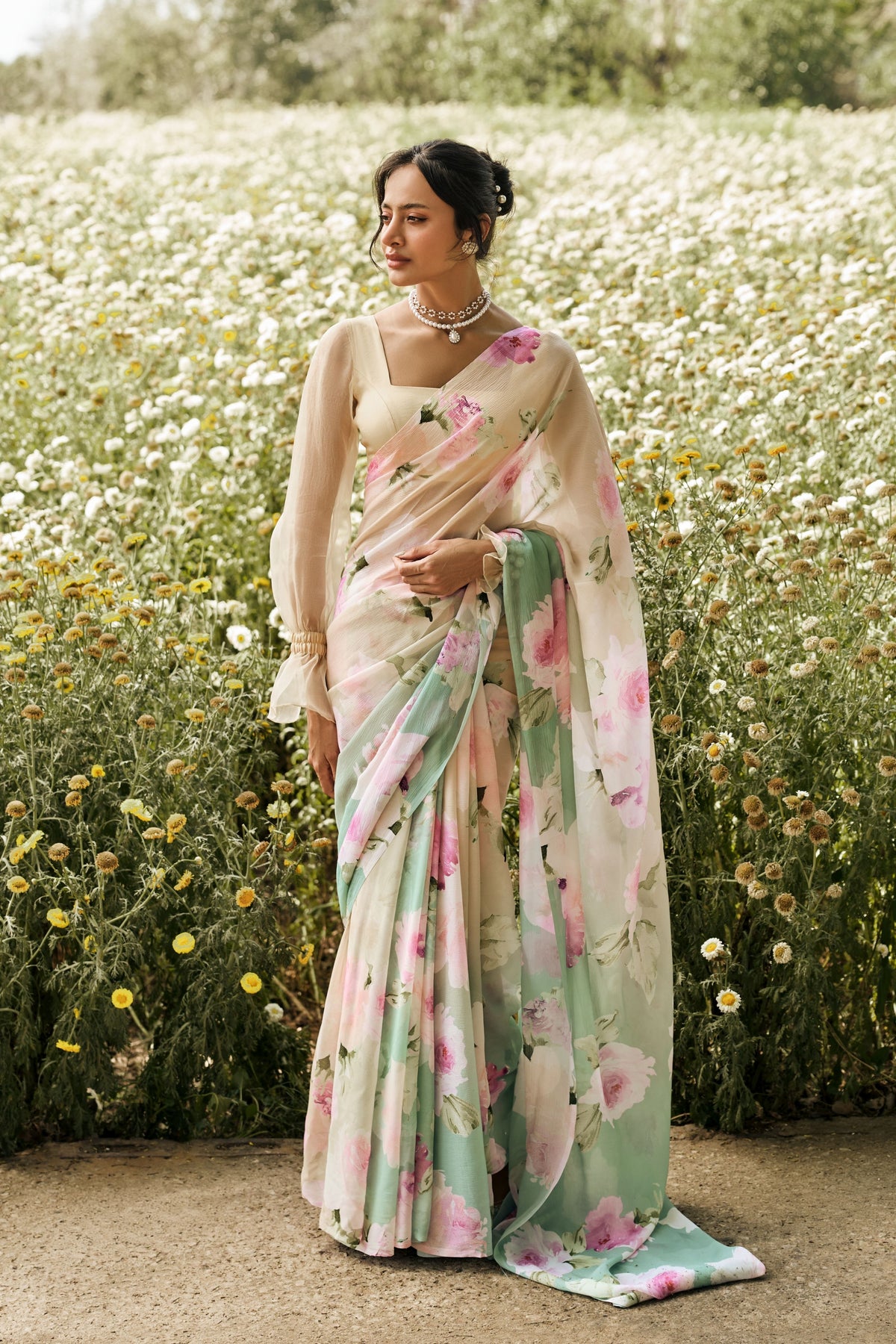Alea Hazel Green Ombre Saree