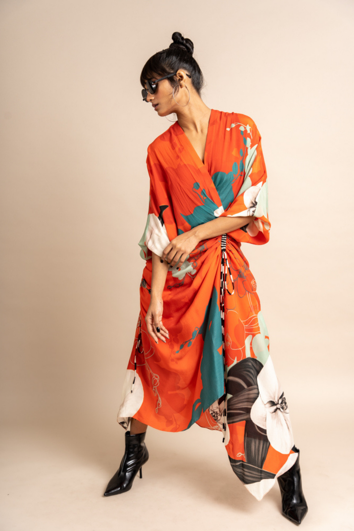 Tangerine Print Wrap Dress