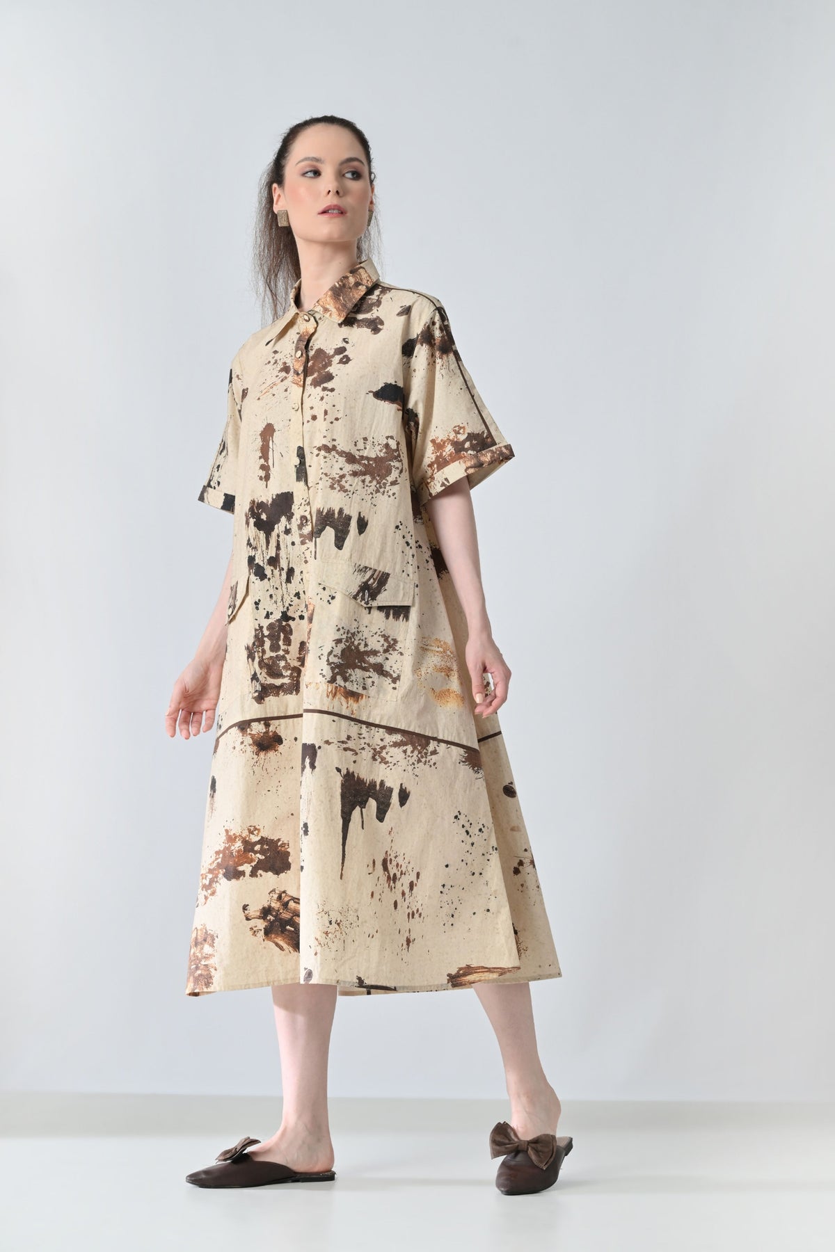 Earthscape Biege Printed Shirt Dress