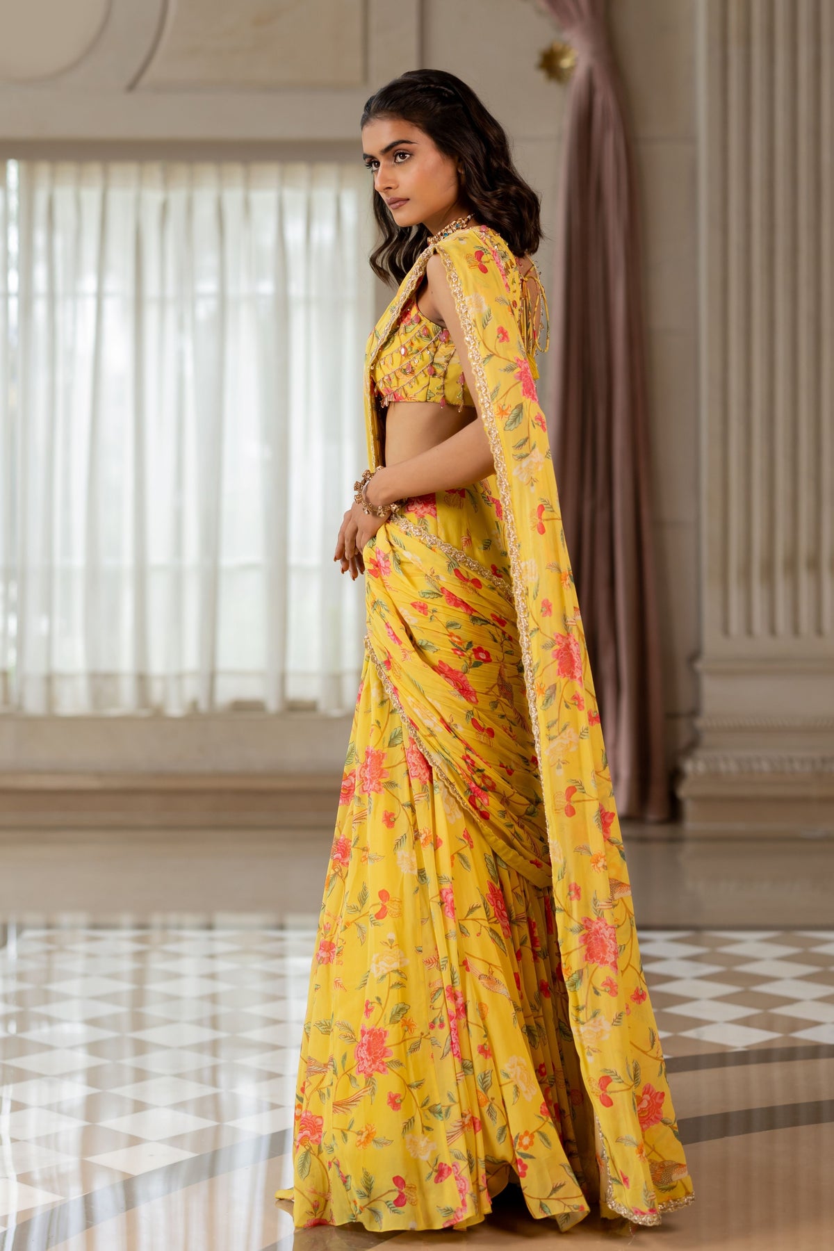 Kiara Yellow Drape Saree Set
