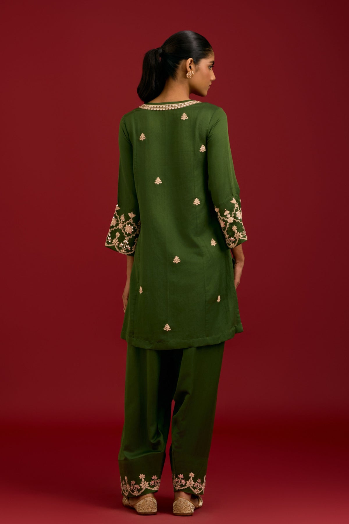 Green Embroidered Kurta Set