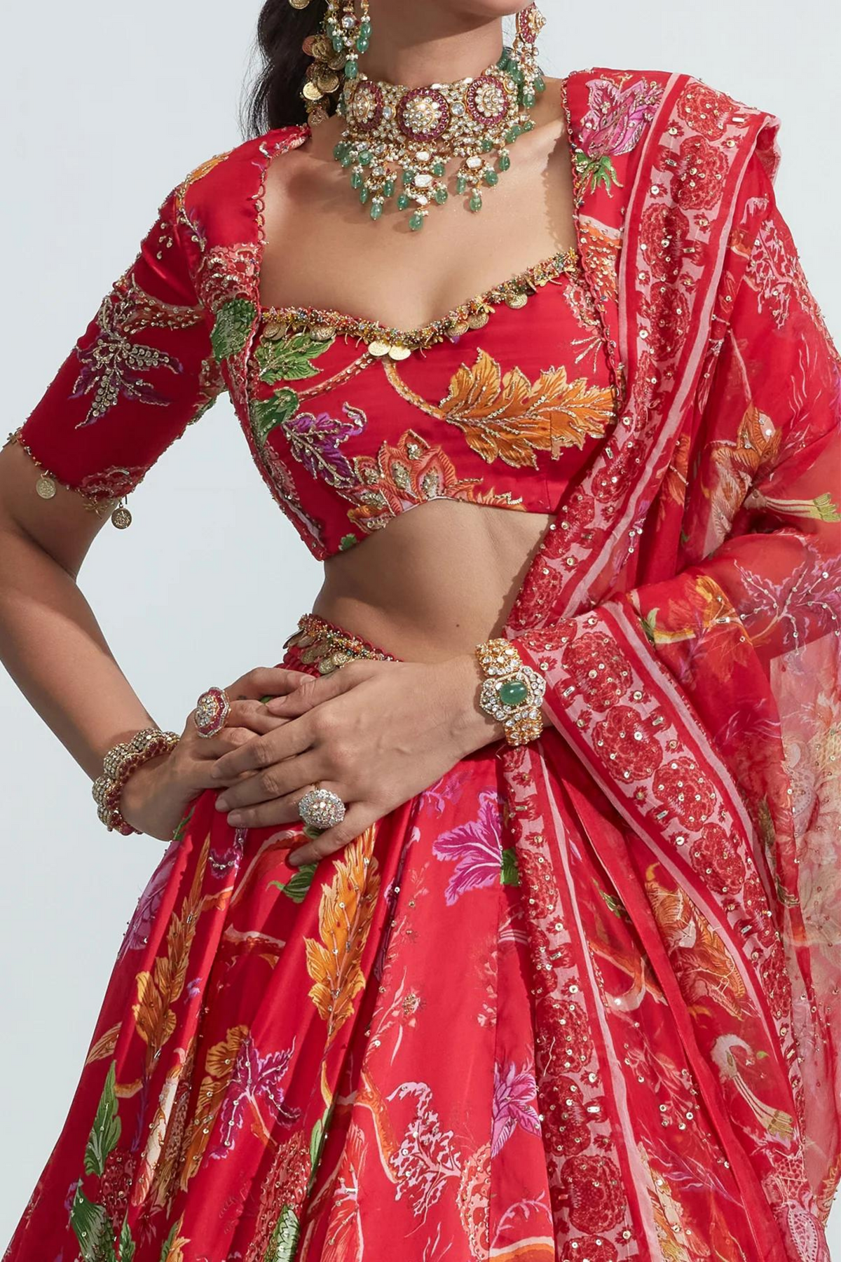 Tara Red Embroidered Lehenga Set