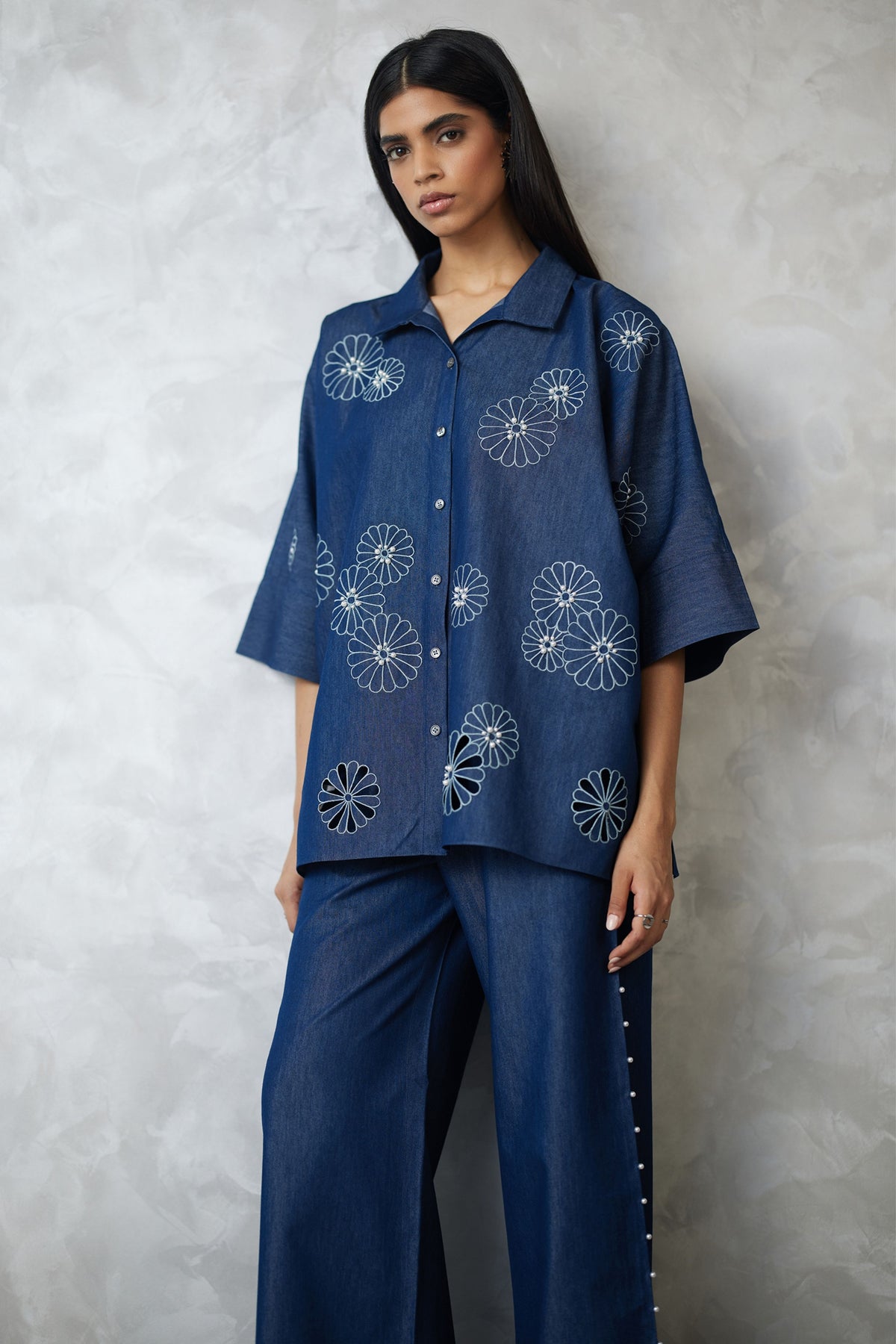 Dark Blue Cutwork Co-ord Set
