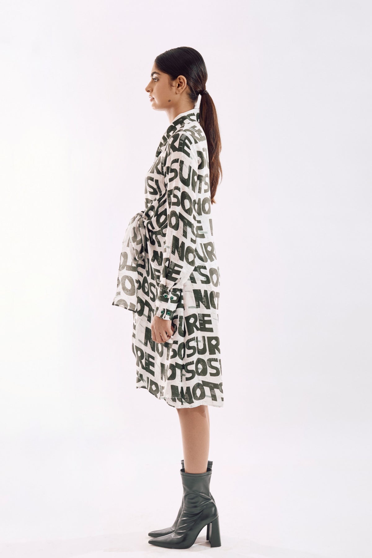 White Green Digital Print Dress