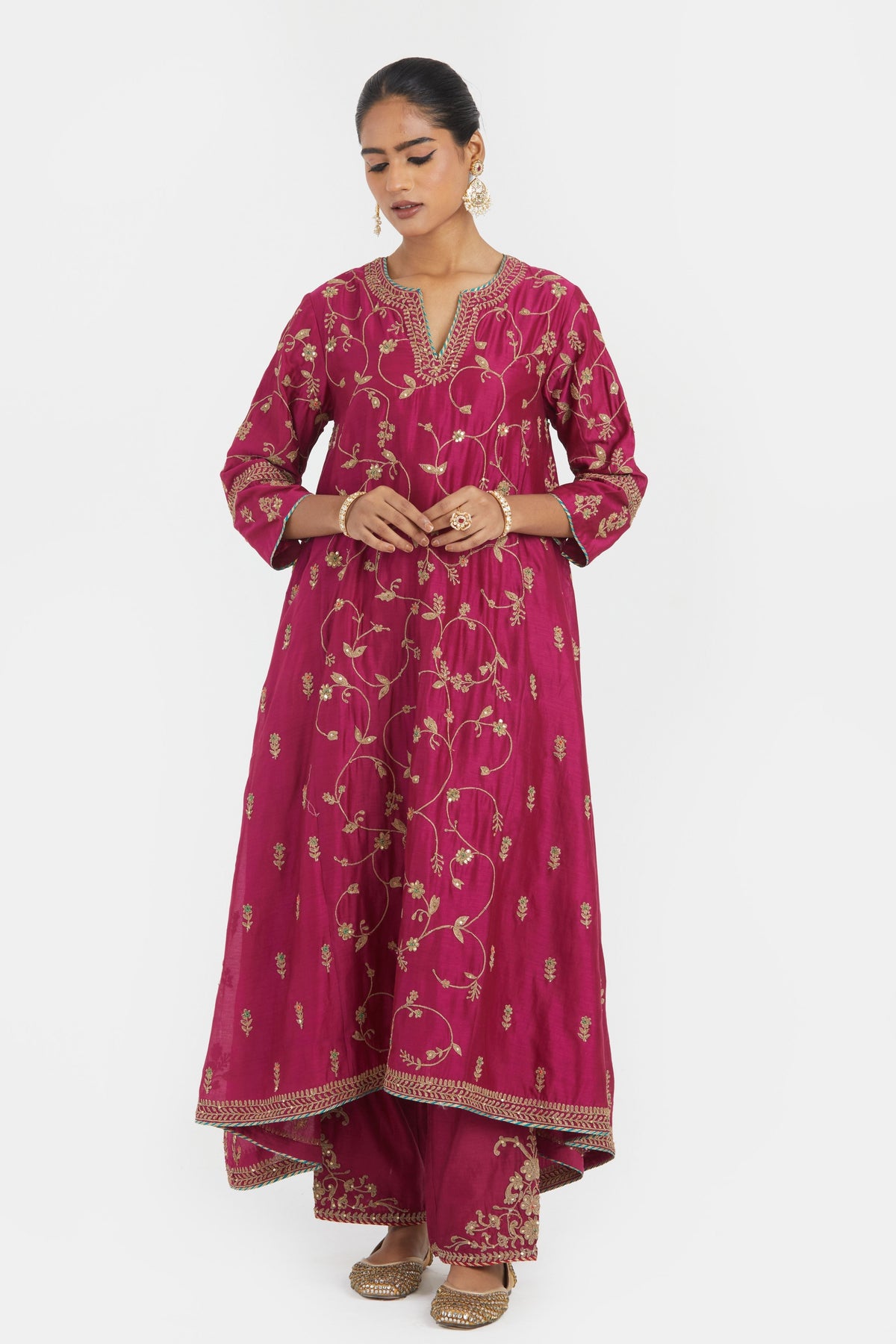 Deep Fuchsia Chanderi Kurta Set