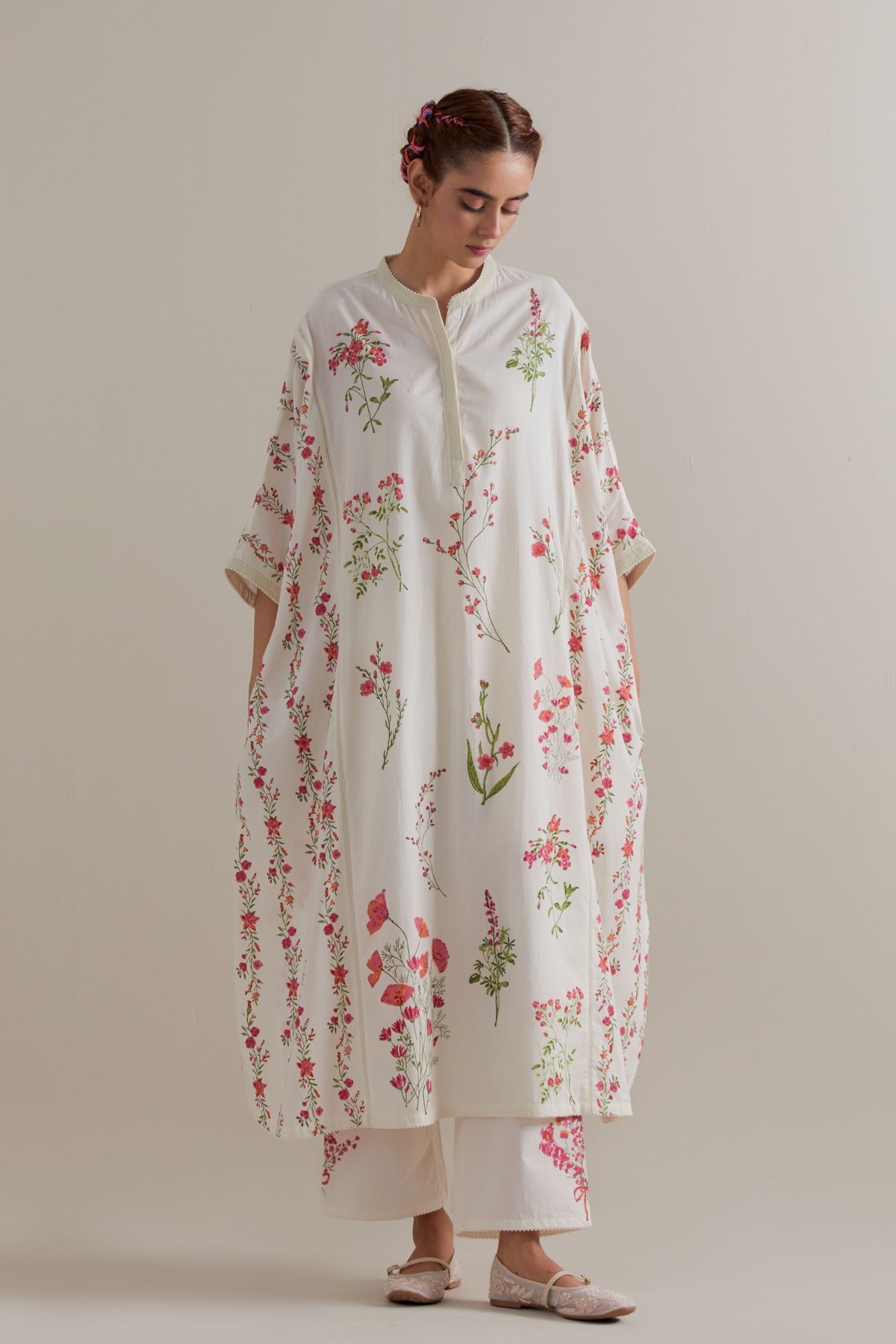 Pink Green Kaftan Set