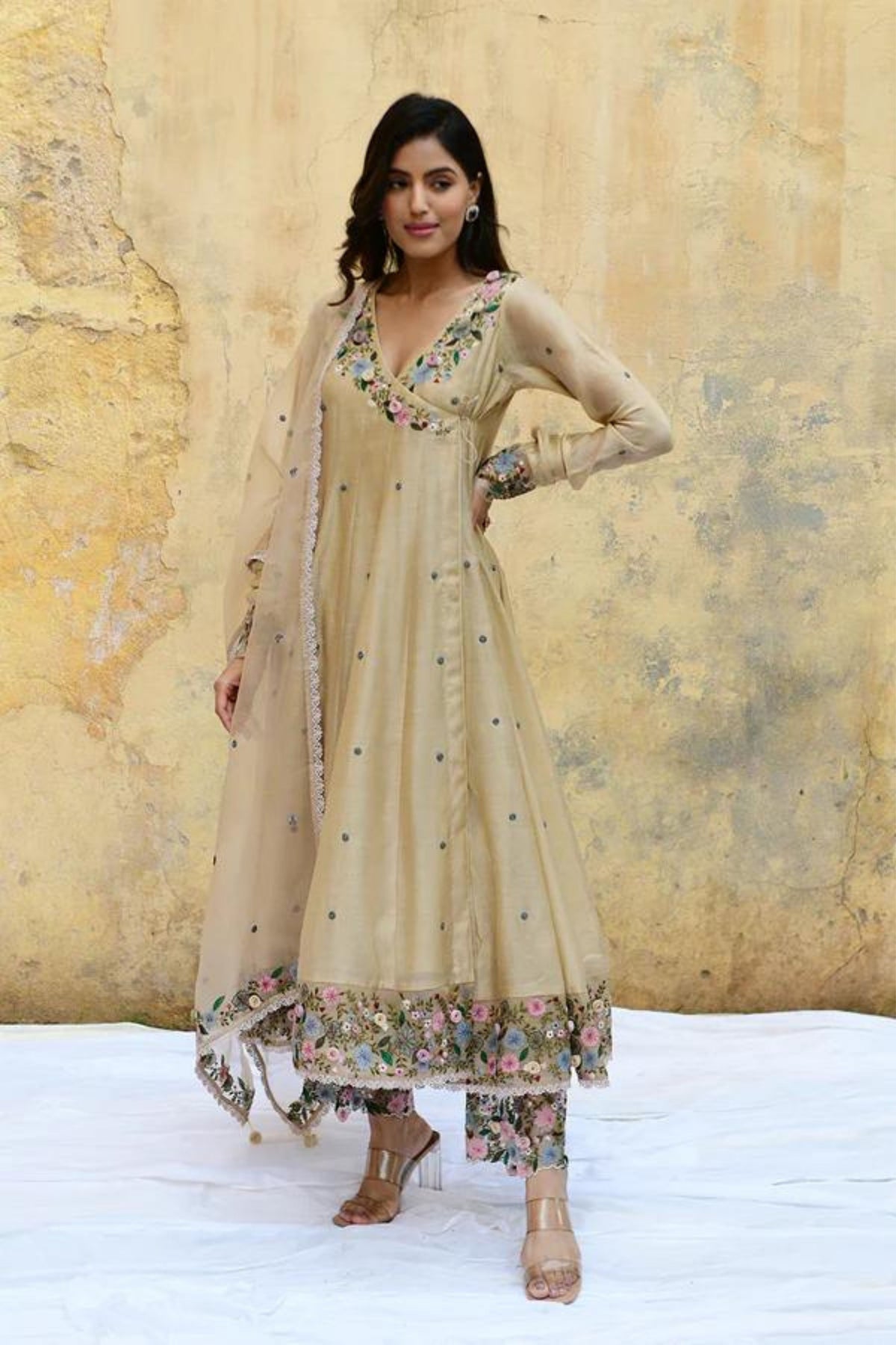 Ivory Orchid Overlap Anarkali Set