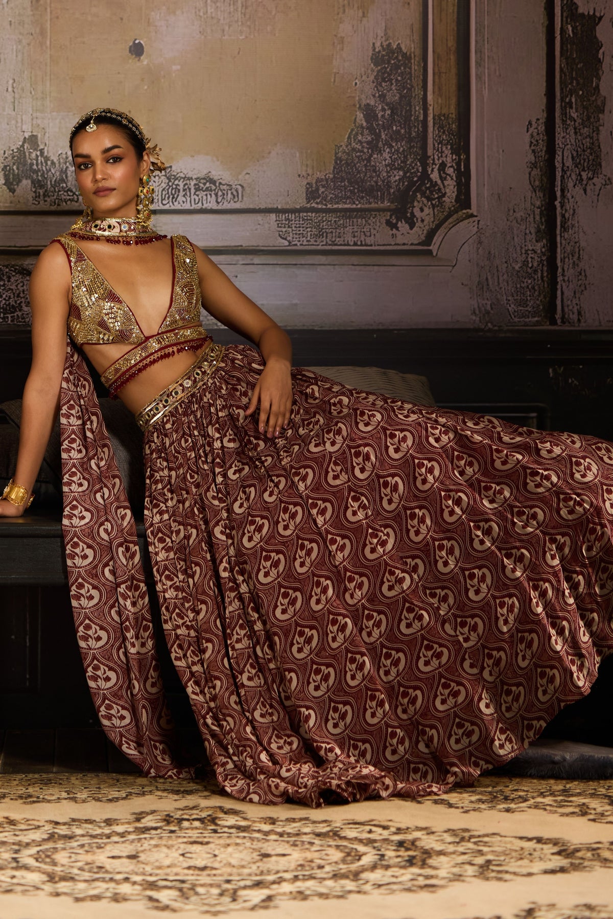 Maroon Print Highlighted Lehenga Set