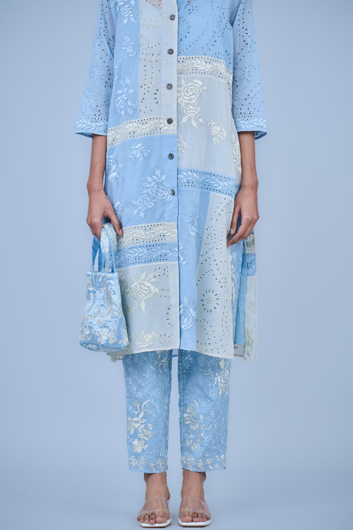 Ice Blue Threadwork Satin Bag