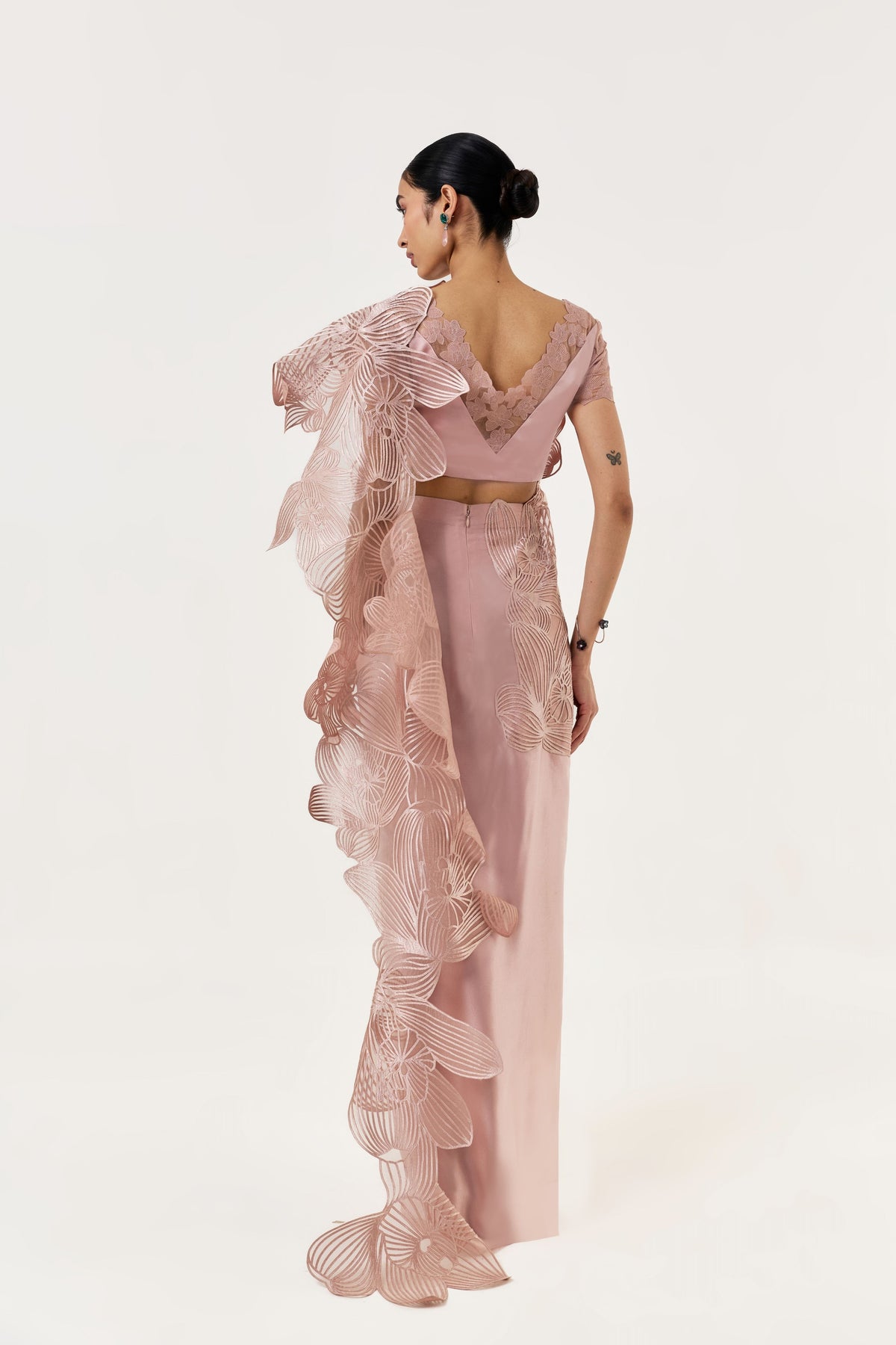 Orchid Gauze Rosegold Saree Set