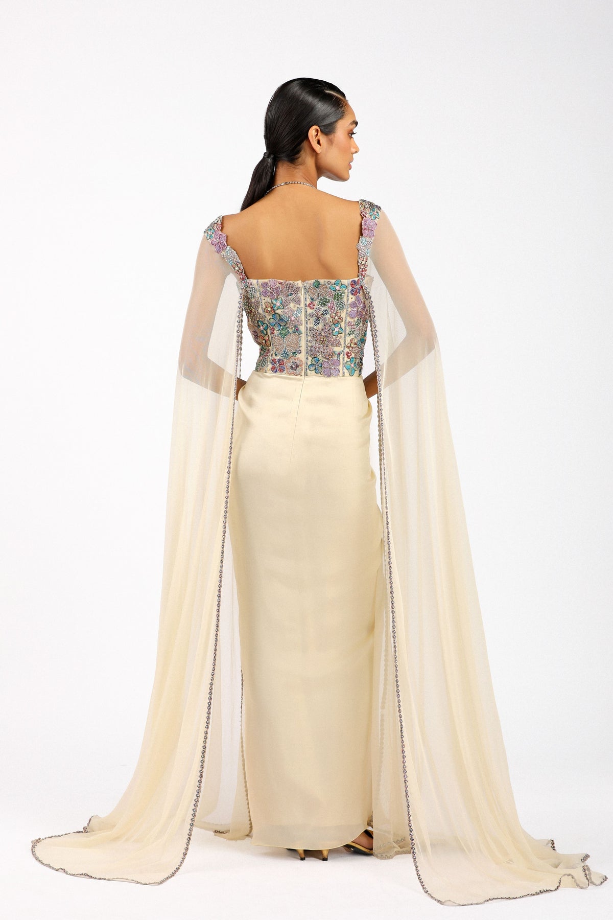 Zaferine Satin Pleated Gown