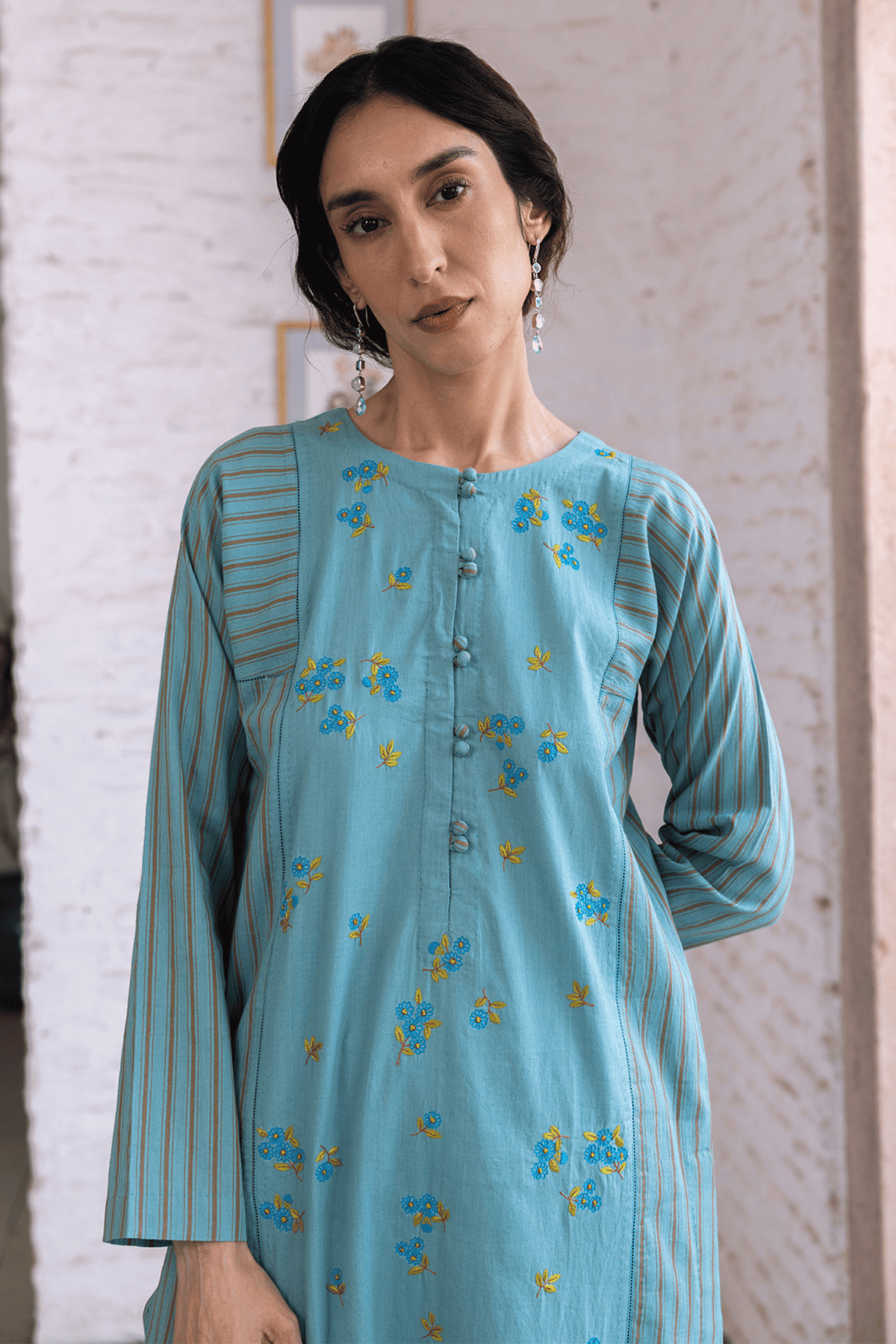 Tender Petals Teal Kurta Set