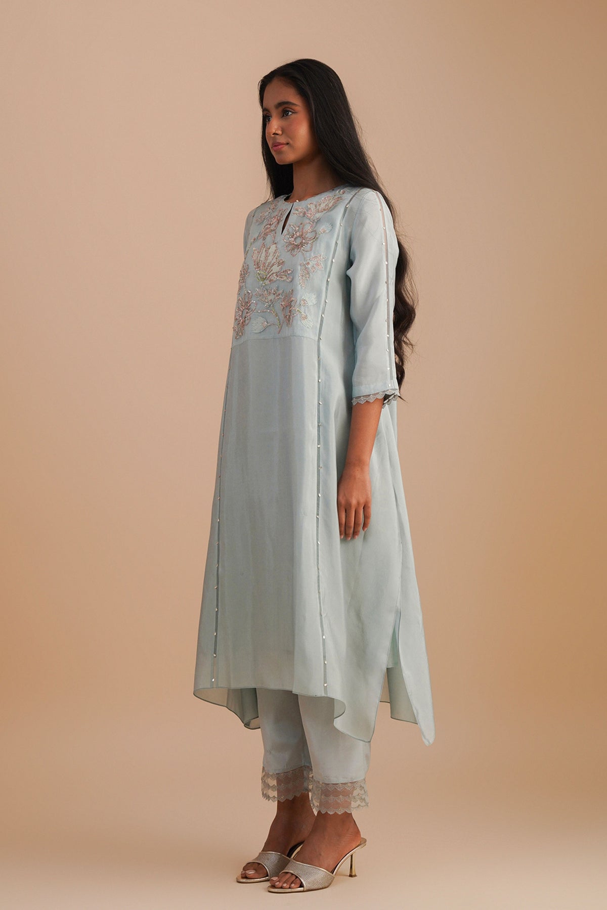 Powder Blue Applique Kurta Set