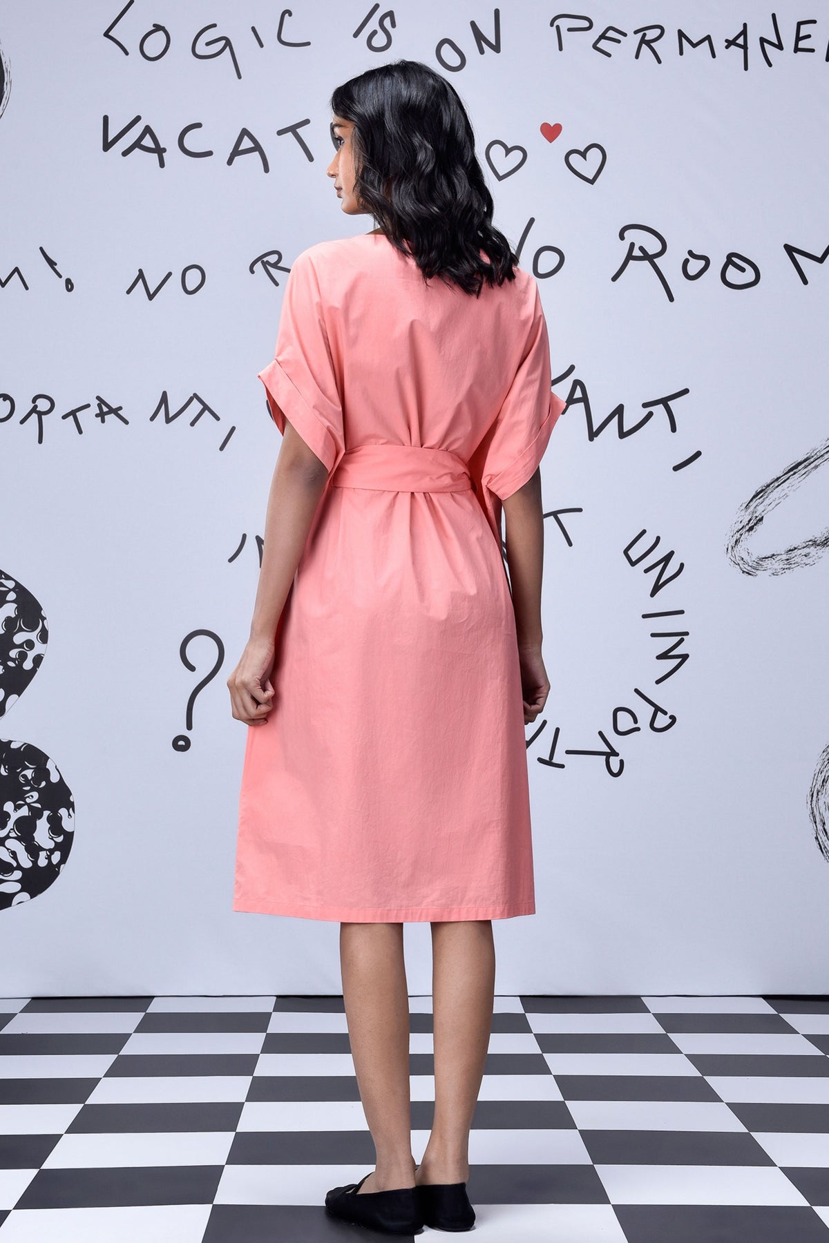 Rabbit Texture Dress Coral Peach