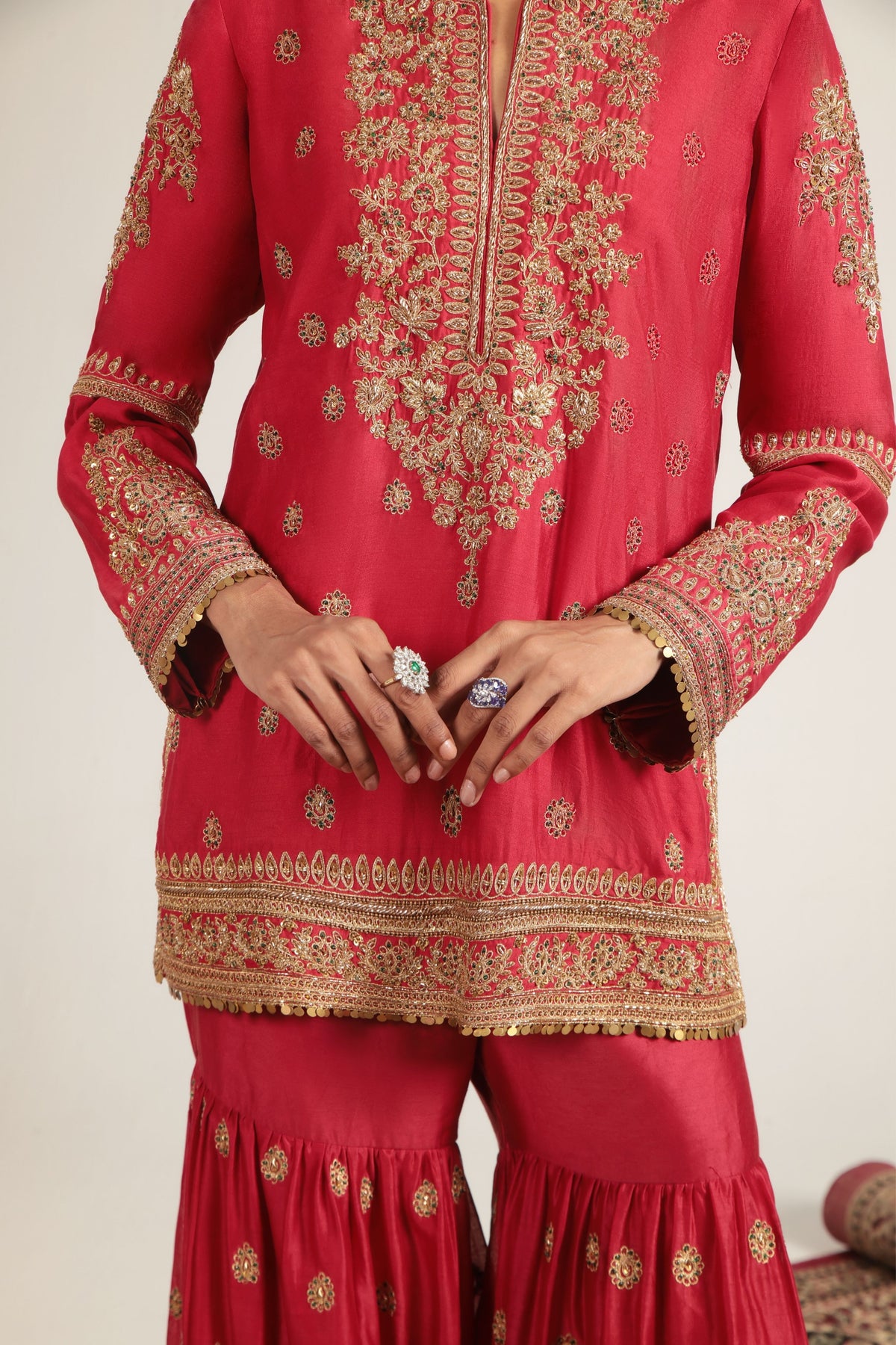 Red Phool Patti Sharara Set