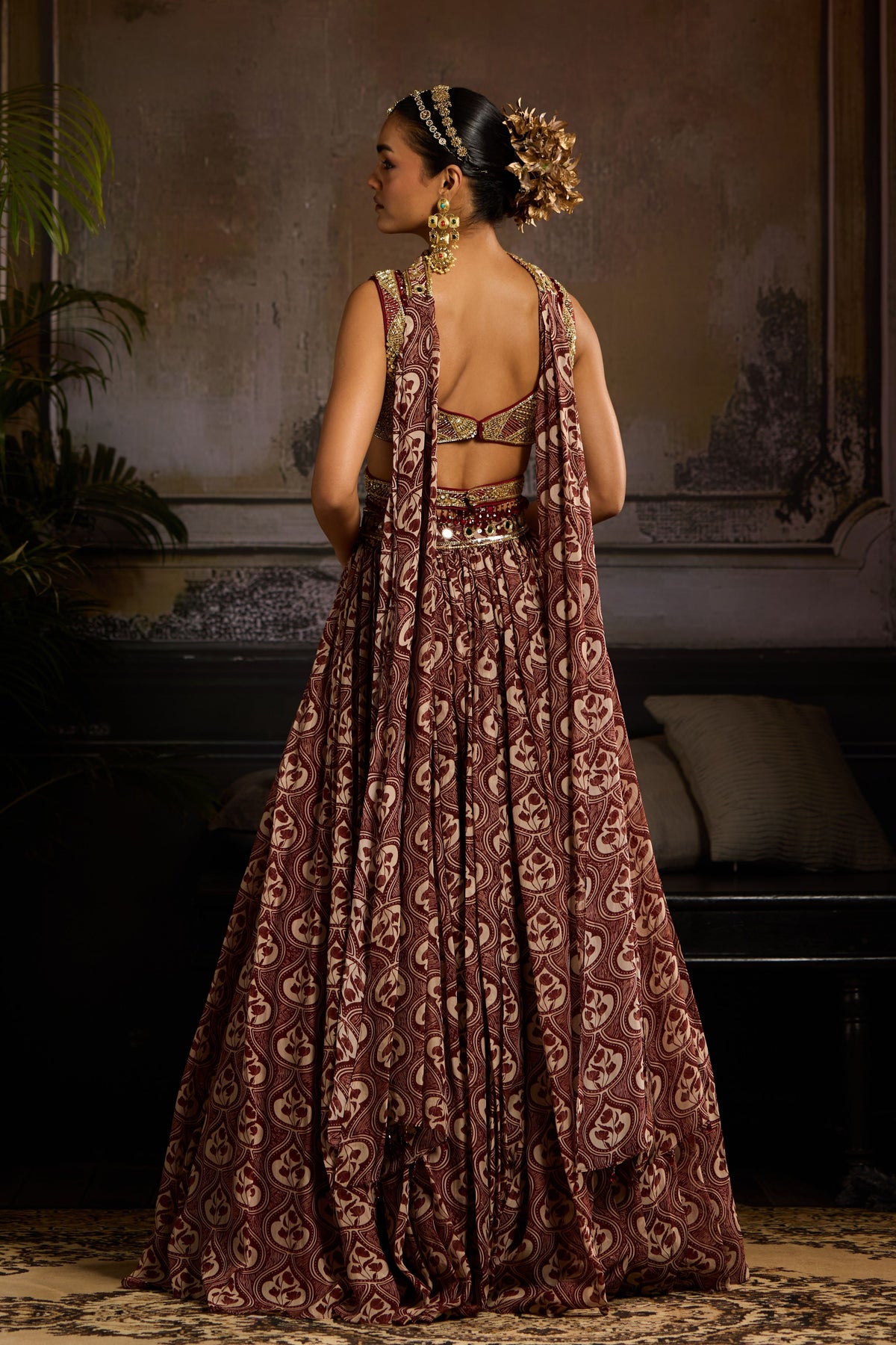 Maroon Print Highlighted Lehenga Set